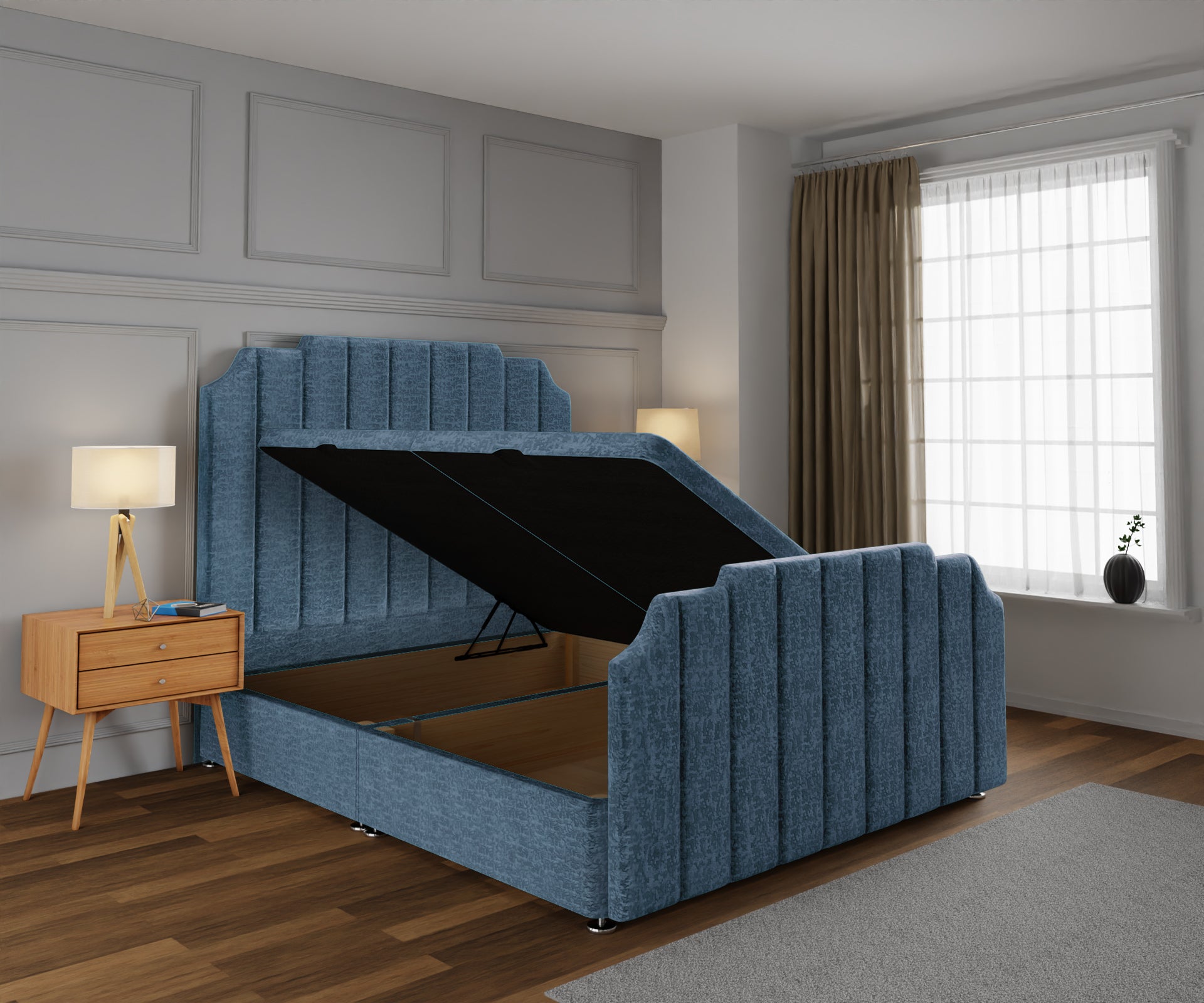 Hampton Ottoman Storage Divan Bed Base And Headboard With Footboard