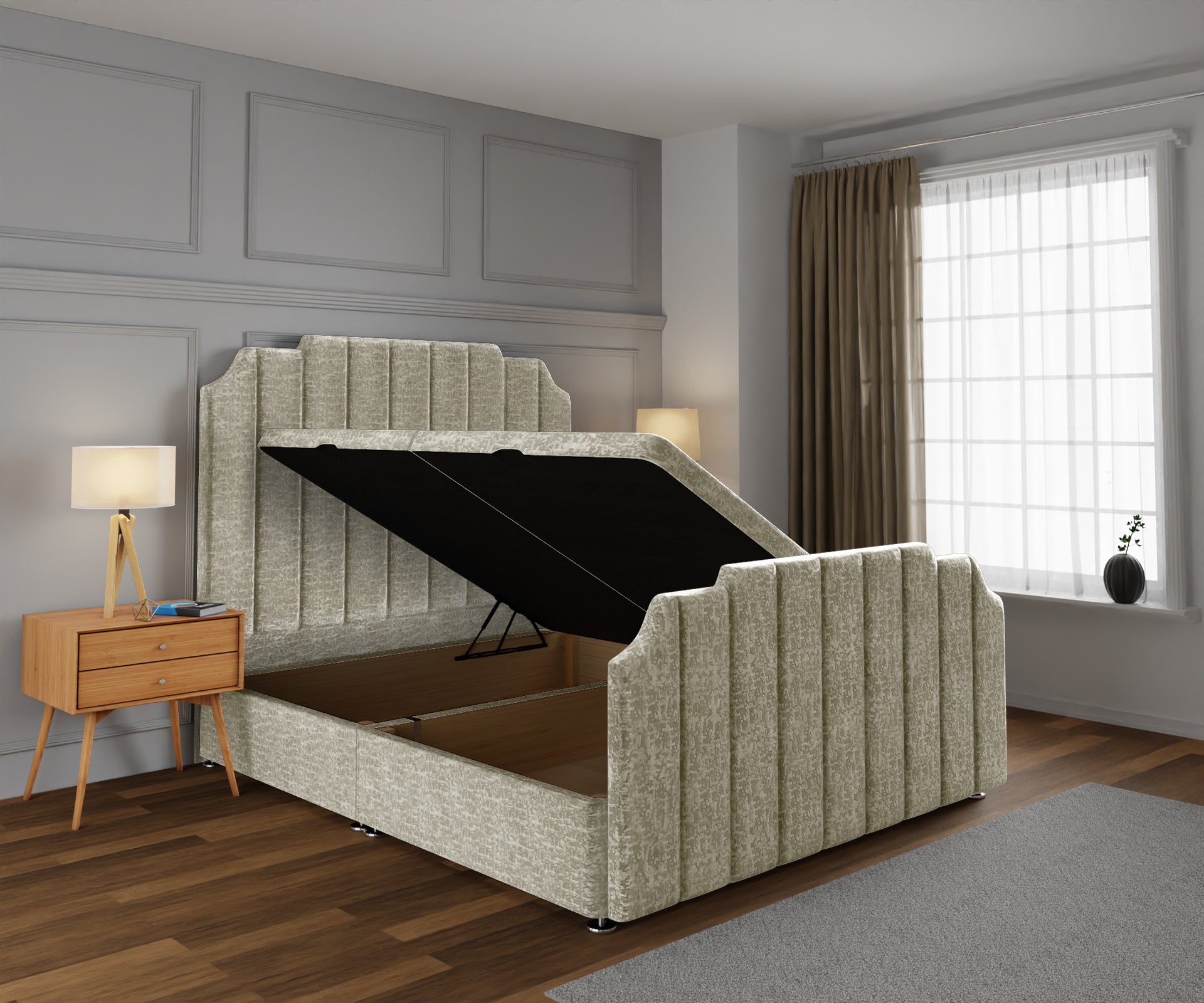 Hampton Ottoman Storage Divan Bed Base And Headboard With Footboard