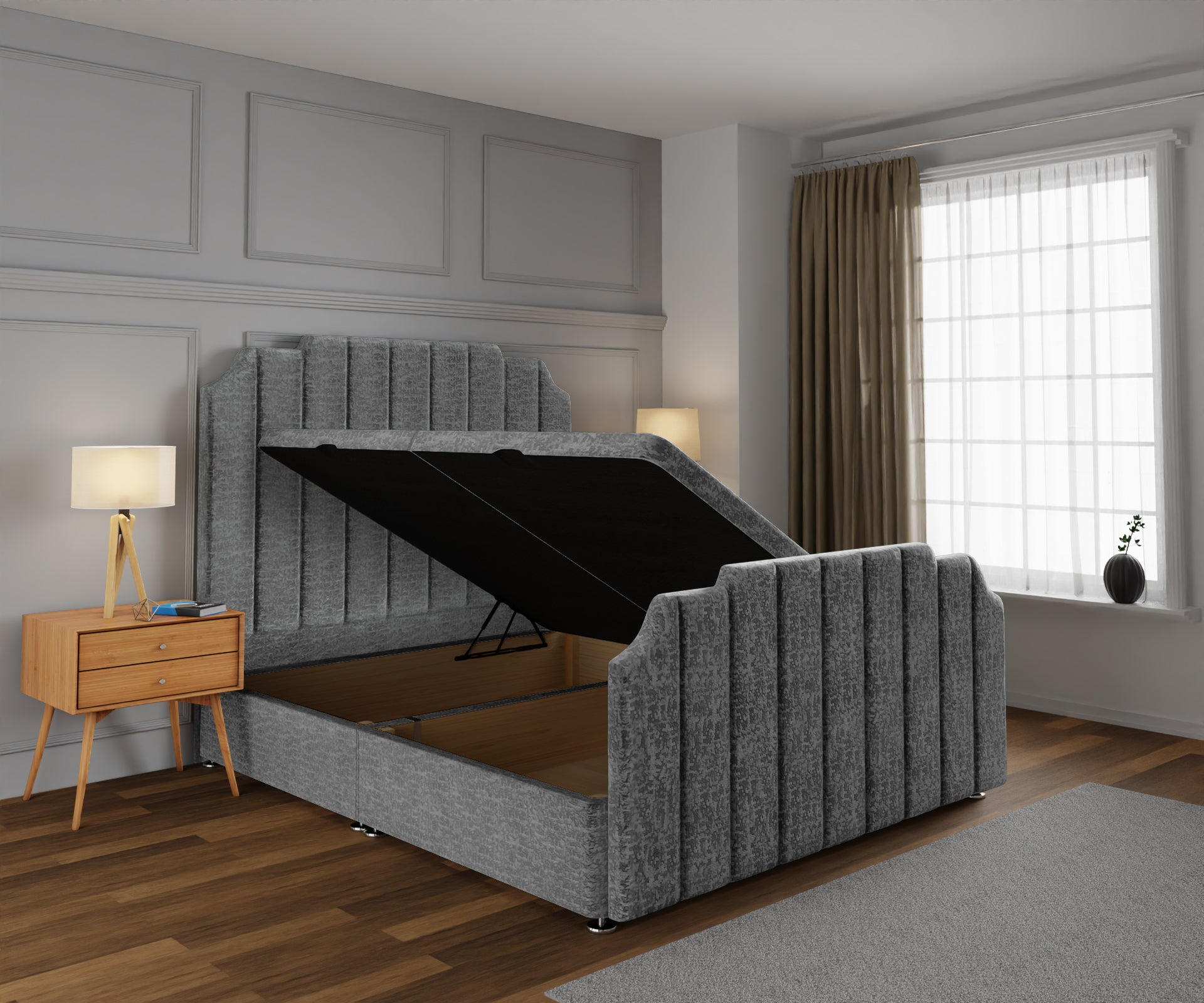 Hampton Ottoman Storage Divan Bed Base And Headboard With Footboard