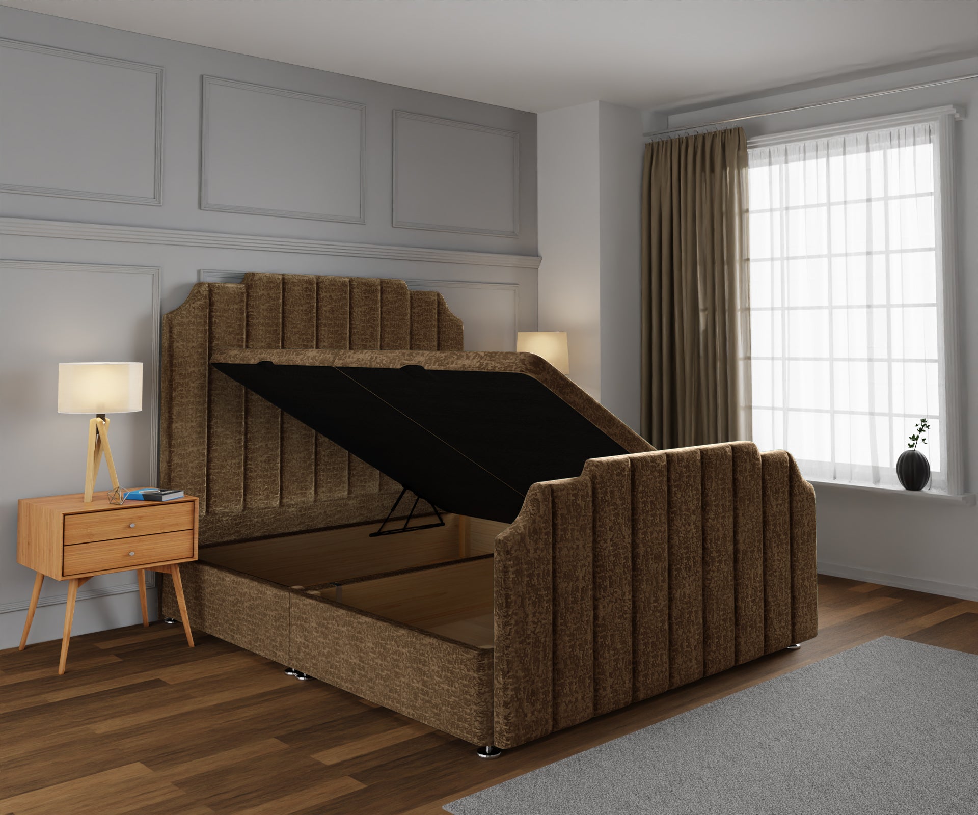 Hampton Ottoman Storage Divan Bed Base And Headboard With Footboard