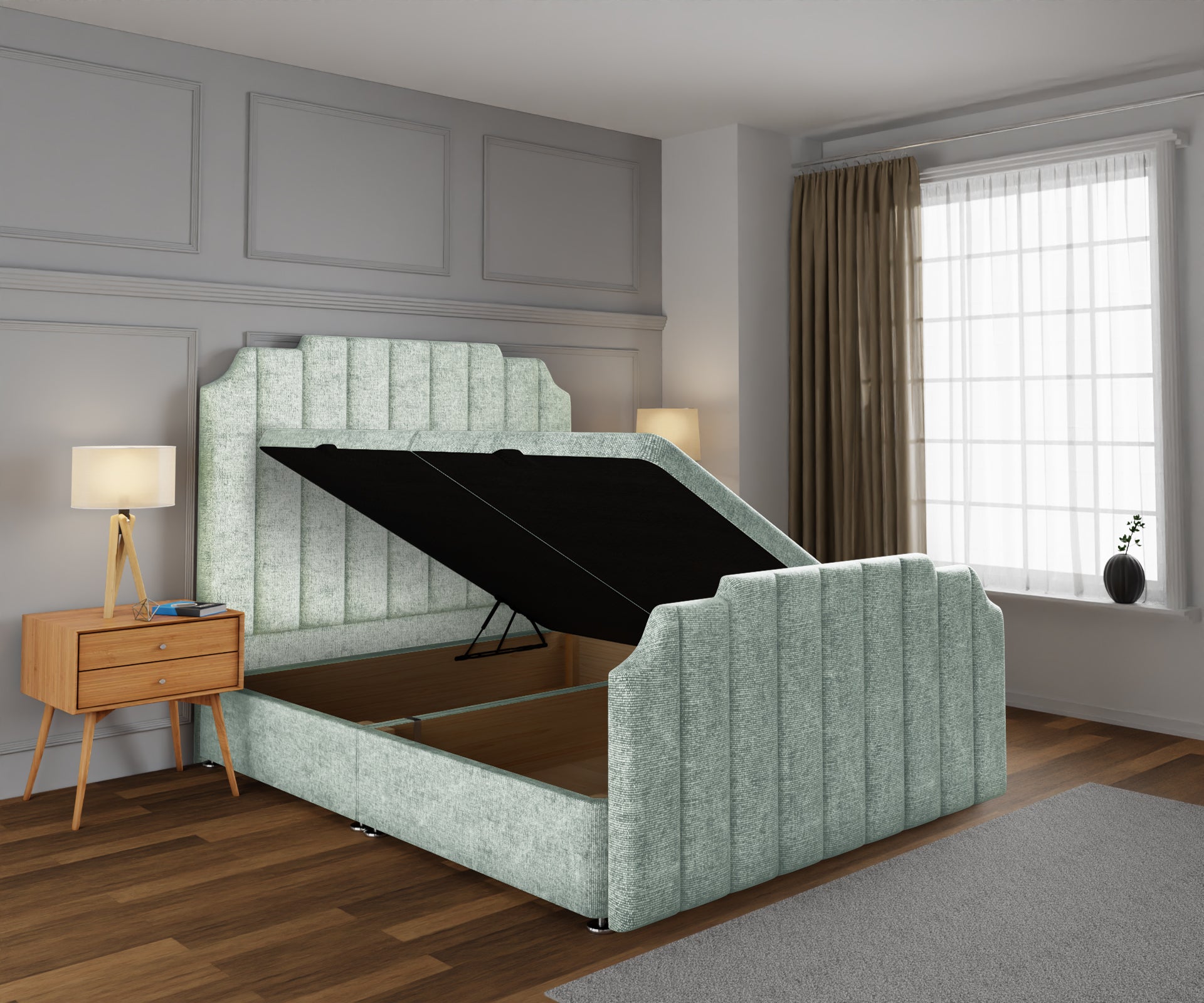 Hampton Ottoman Storage Divan Bed Base And Headboard With Footboard