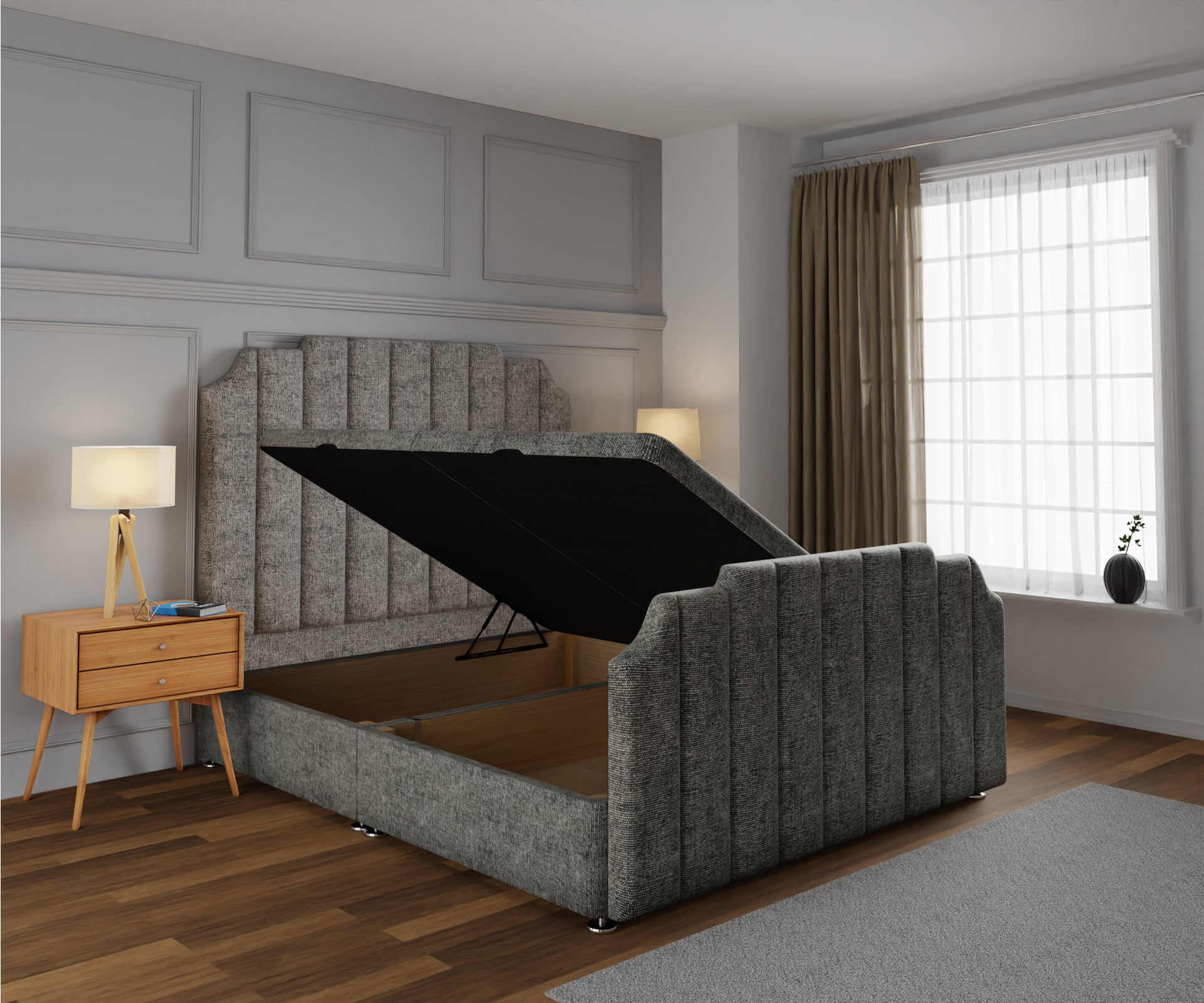 Hampton Ottoman Storage Divan Bed Base And Headboard With Footboard