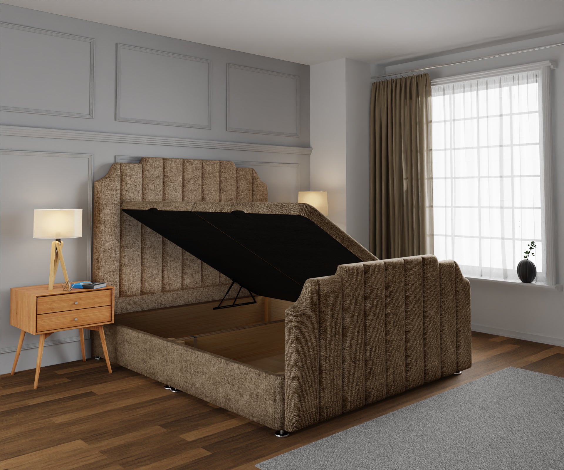 Hampton Ottoman Storage Divan Bed Base And Headboard With Footboard