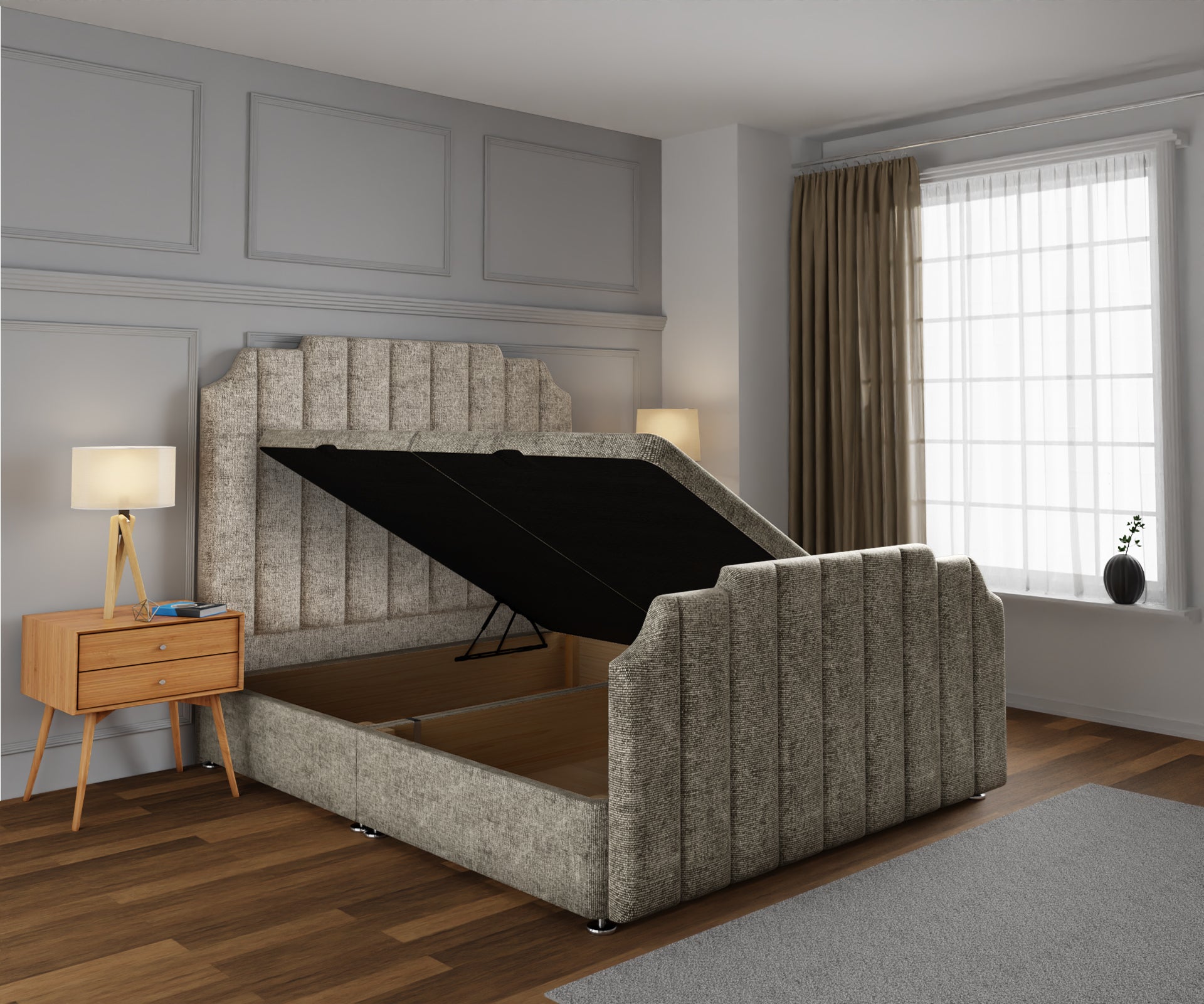 Hampton Ottoman Storage Divan Bed Base And Headboard With Footboard