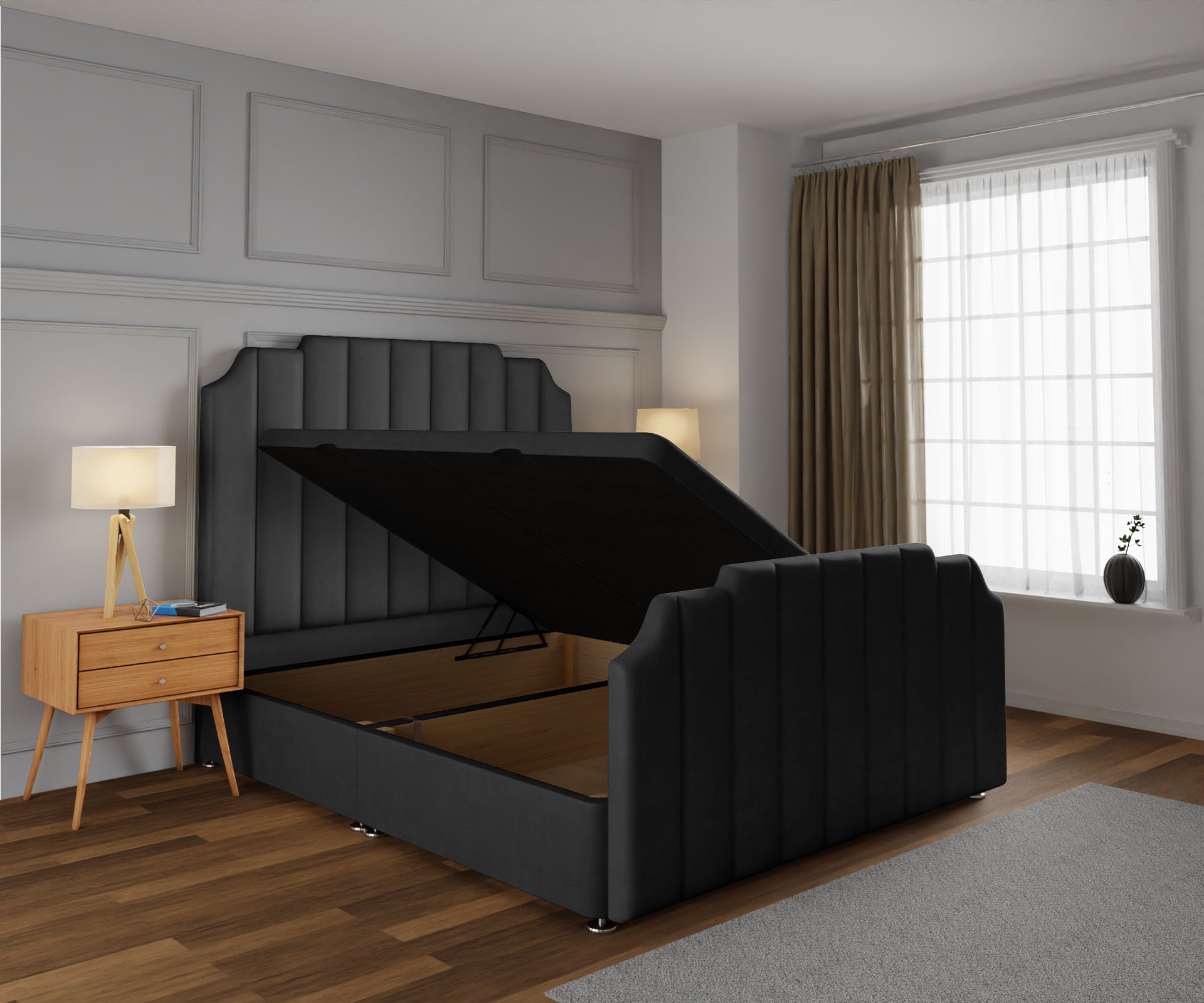 Hampton Ottoman Storage Divan Bed Base And Headboard With Footboard