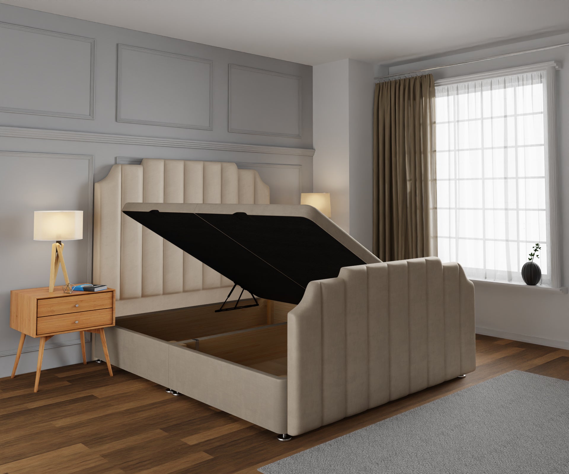 Hampton Ottoman Storage Divan Bed Base And Headboard With Footboard