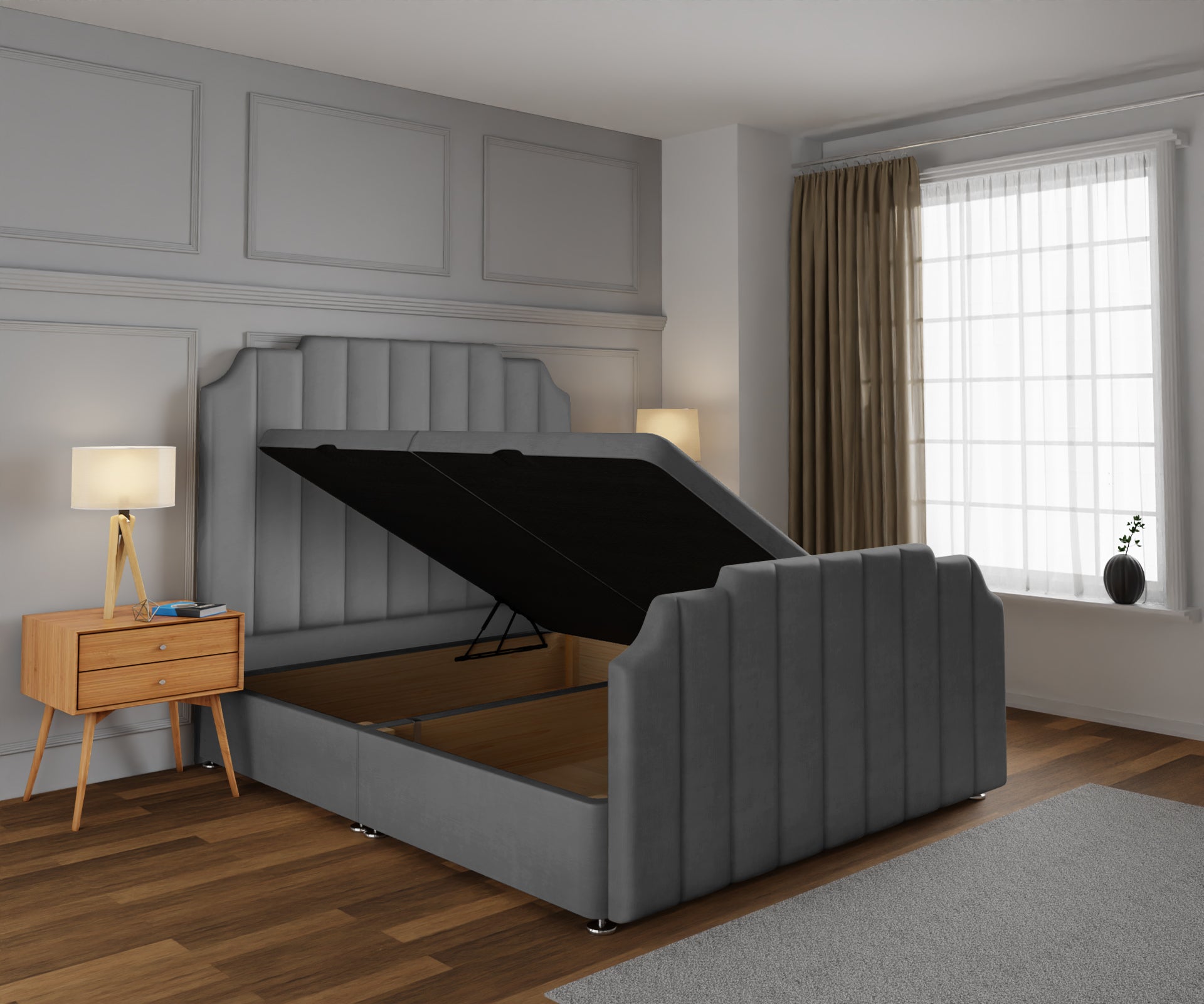 Hampton Ottoman Storage Divan Bed Base And Headboard With Footboard