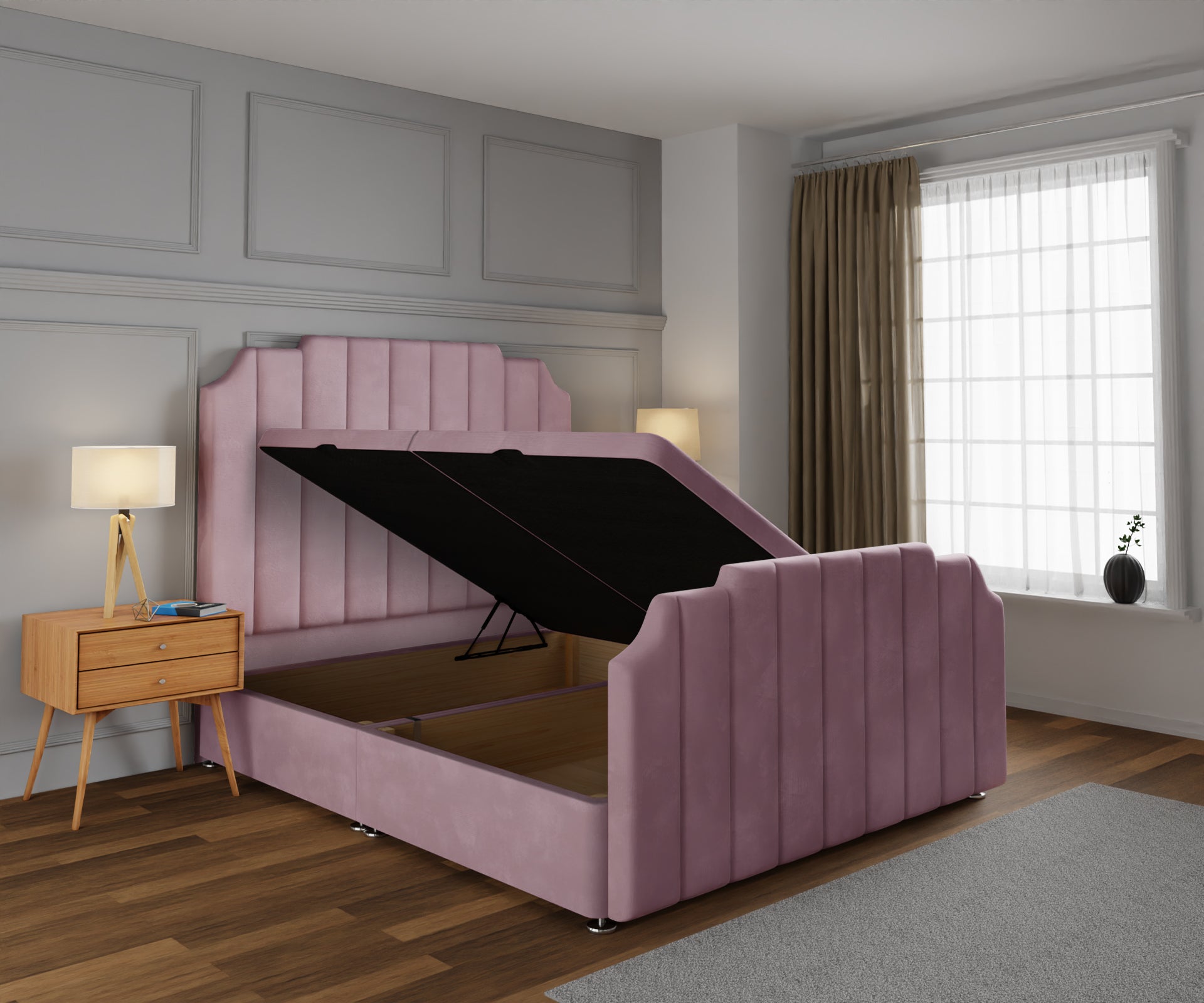 Hampton Ottoman Storage Divan Bed Base And Headboard With Footboard
