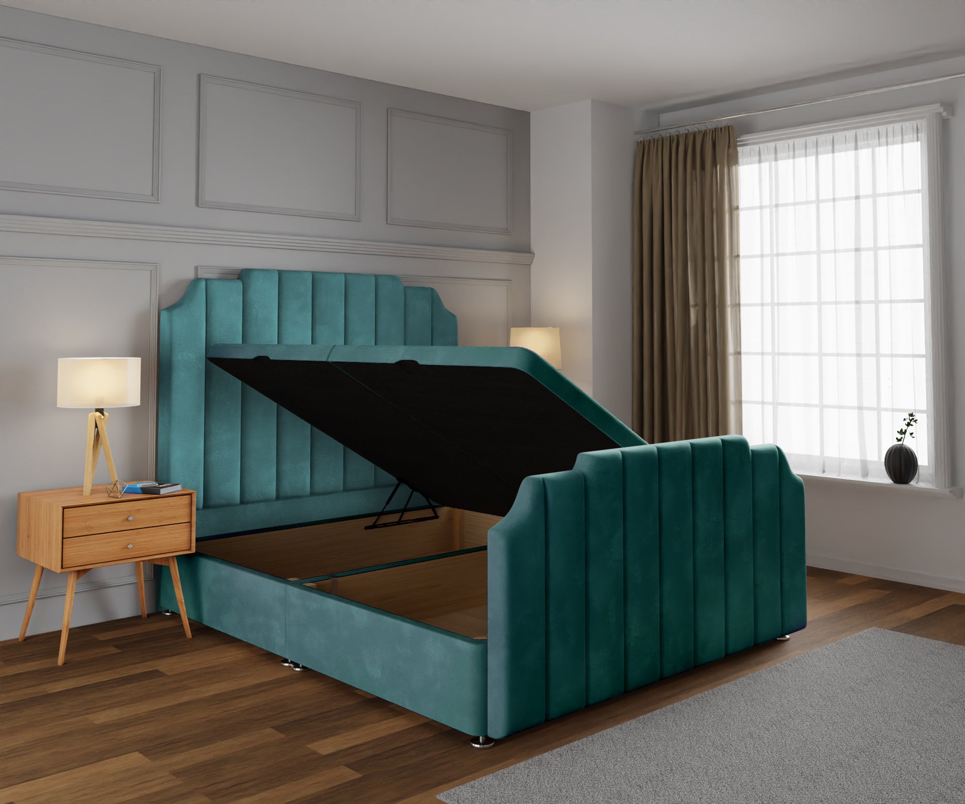 Hampton Ottoman Storage Divan Bed Base And Headboard With Footboard