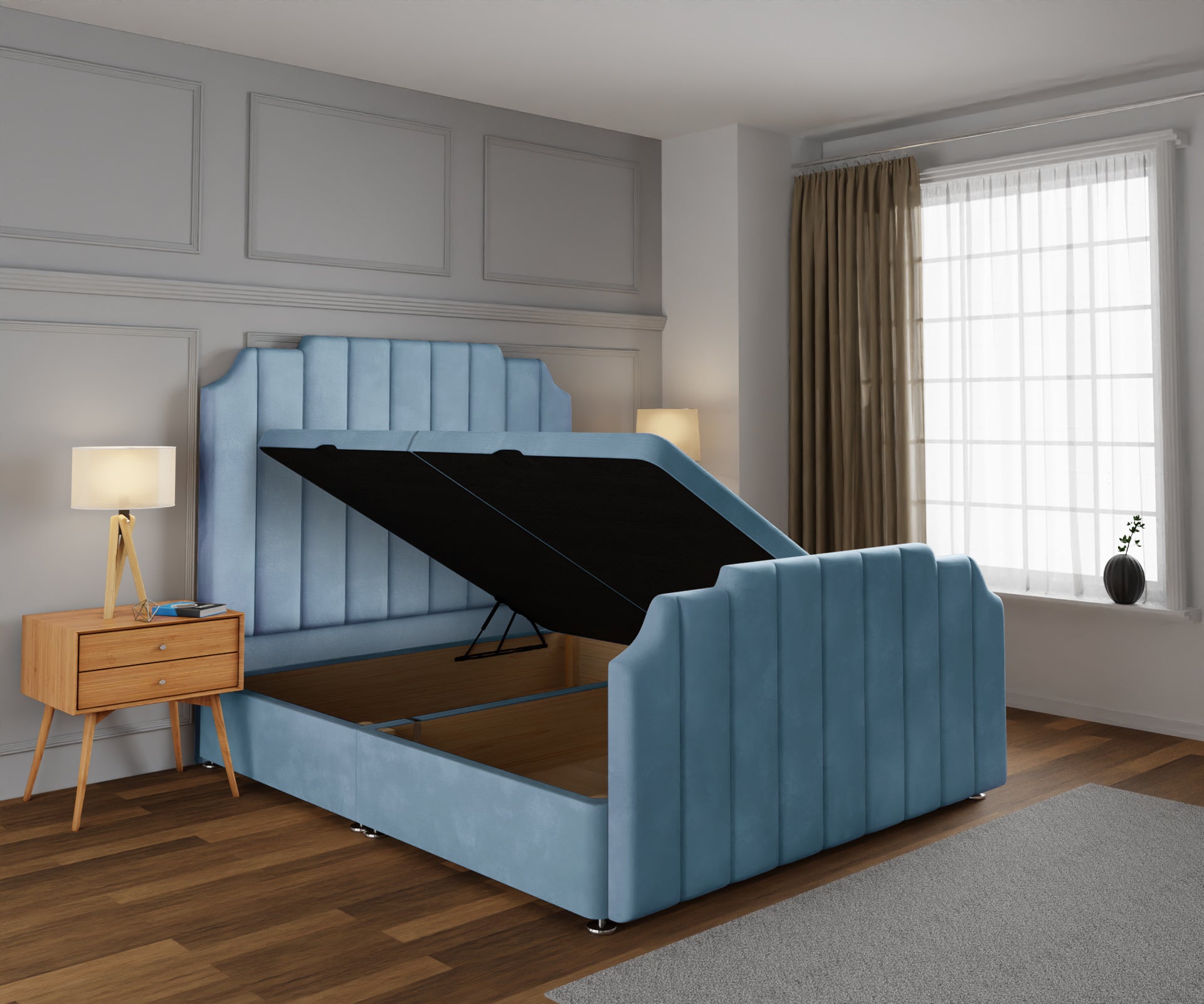 Hampton Ottoman Storage Divan Bed Base And Headboard With Footboard