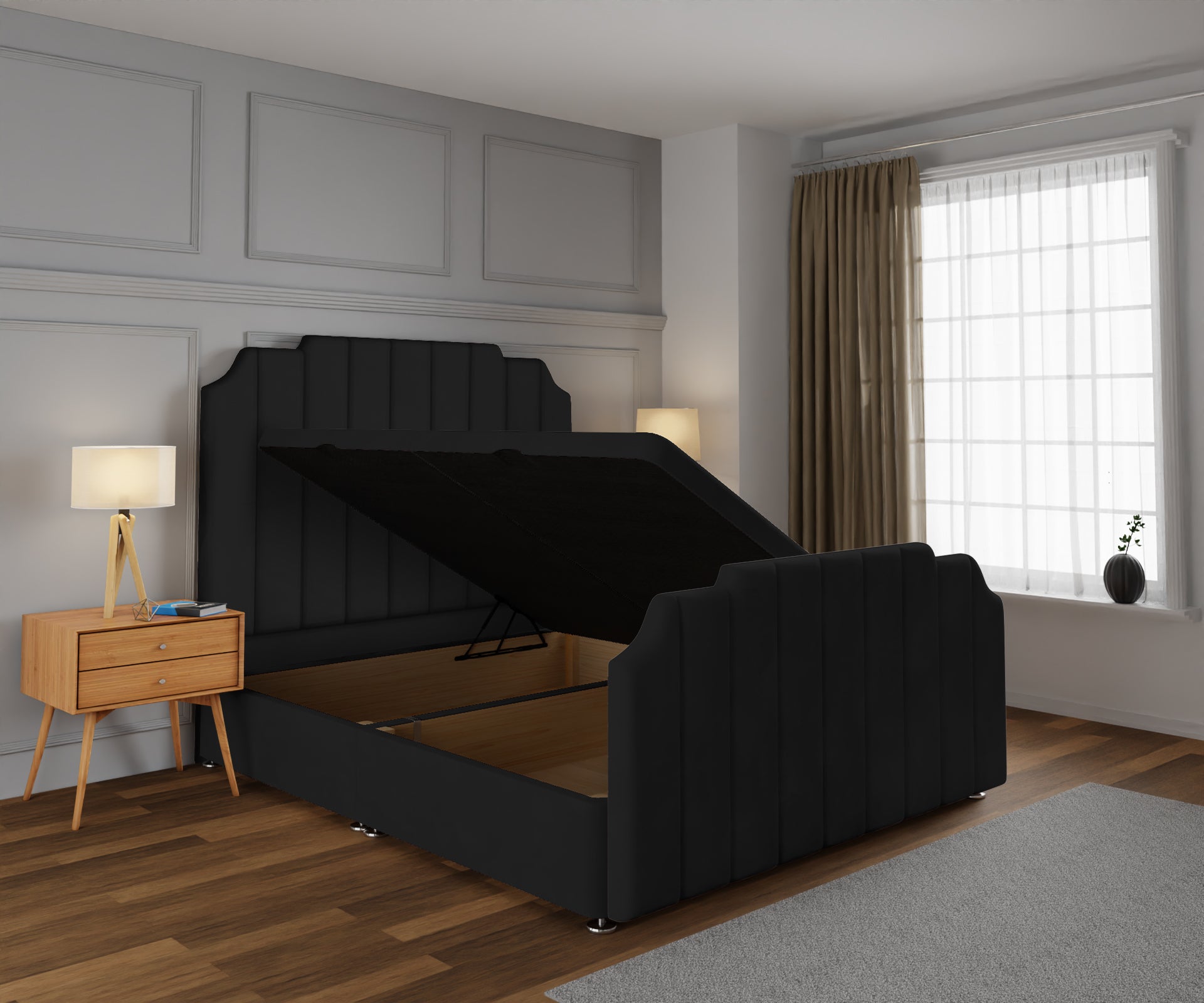 Hampton Ottoman Storage Divan Bed Base And Headboard With Footboard