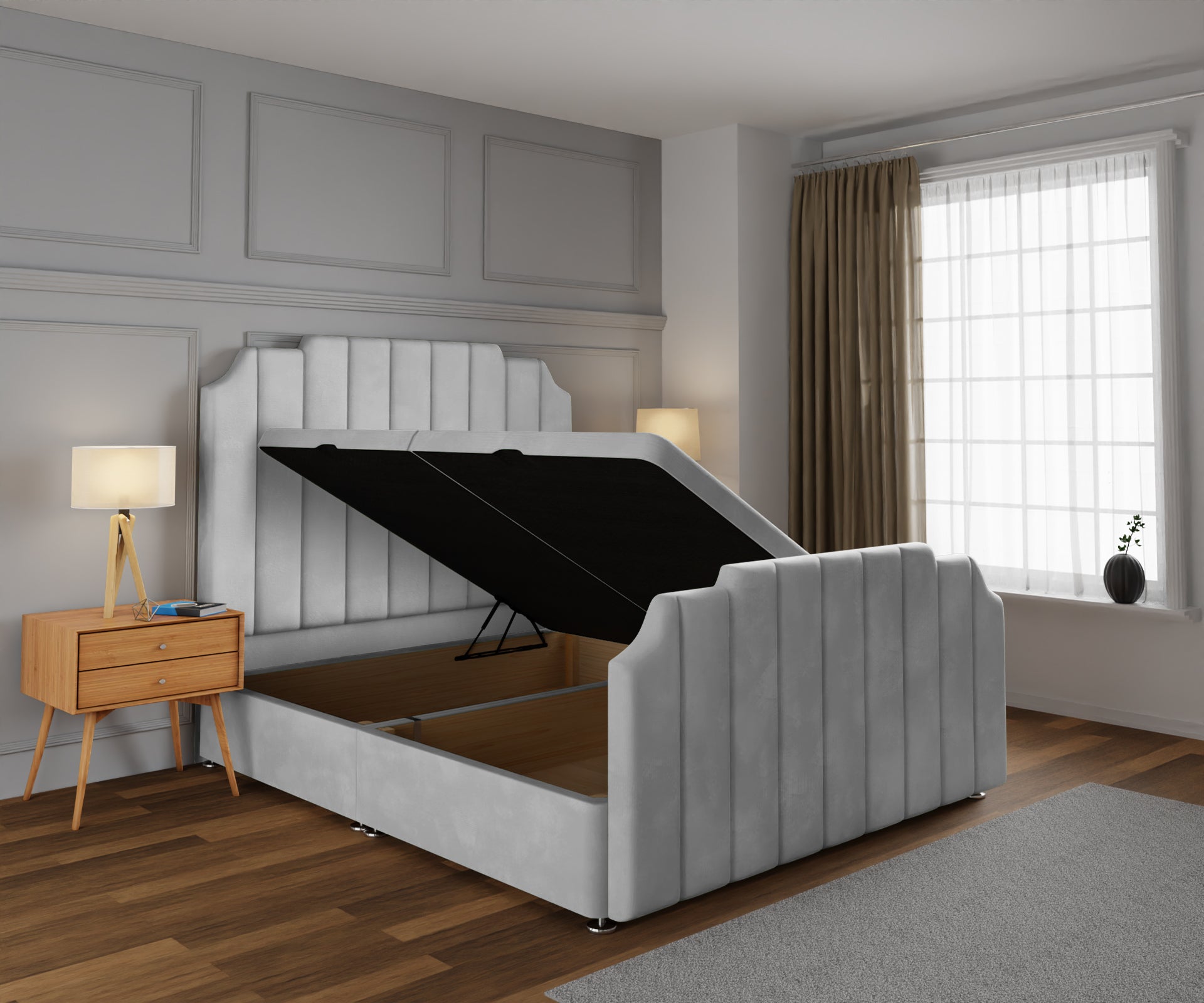 Hampton Ottoman Storage Divan Bed Base And Headboard With Footboard