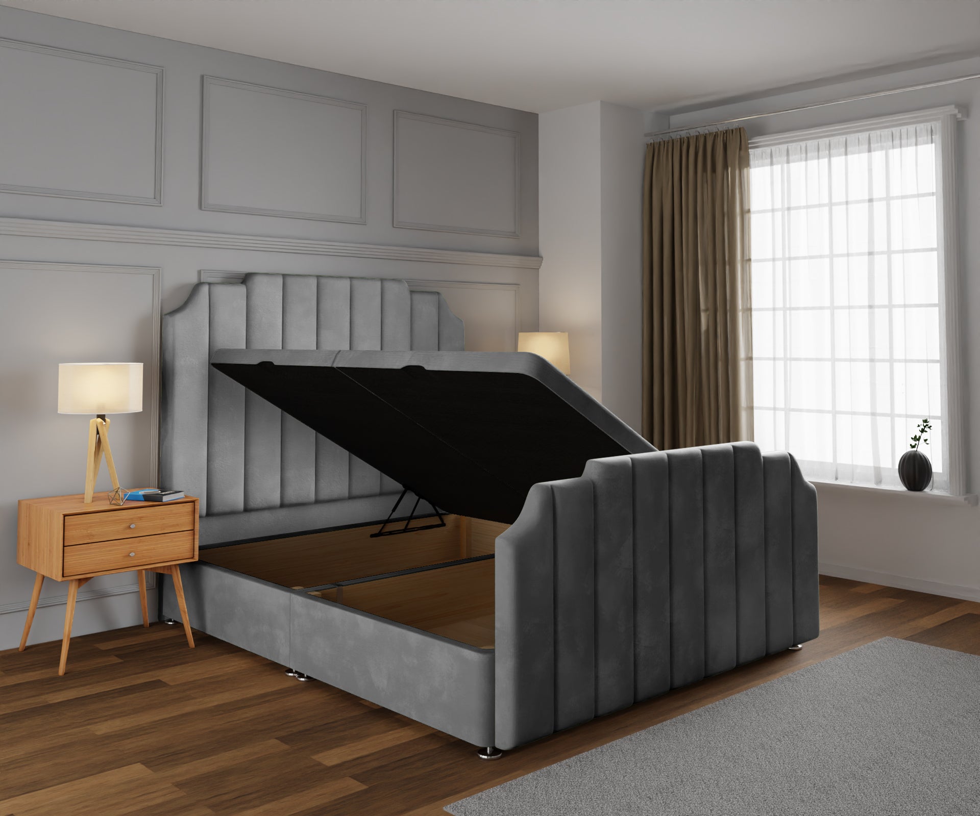 Hampton Ottoman Storage Divan Bed Base And Headboard With Footboard