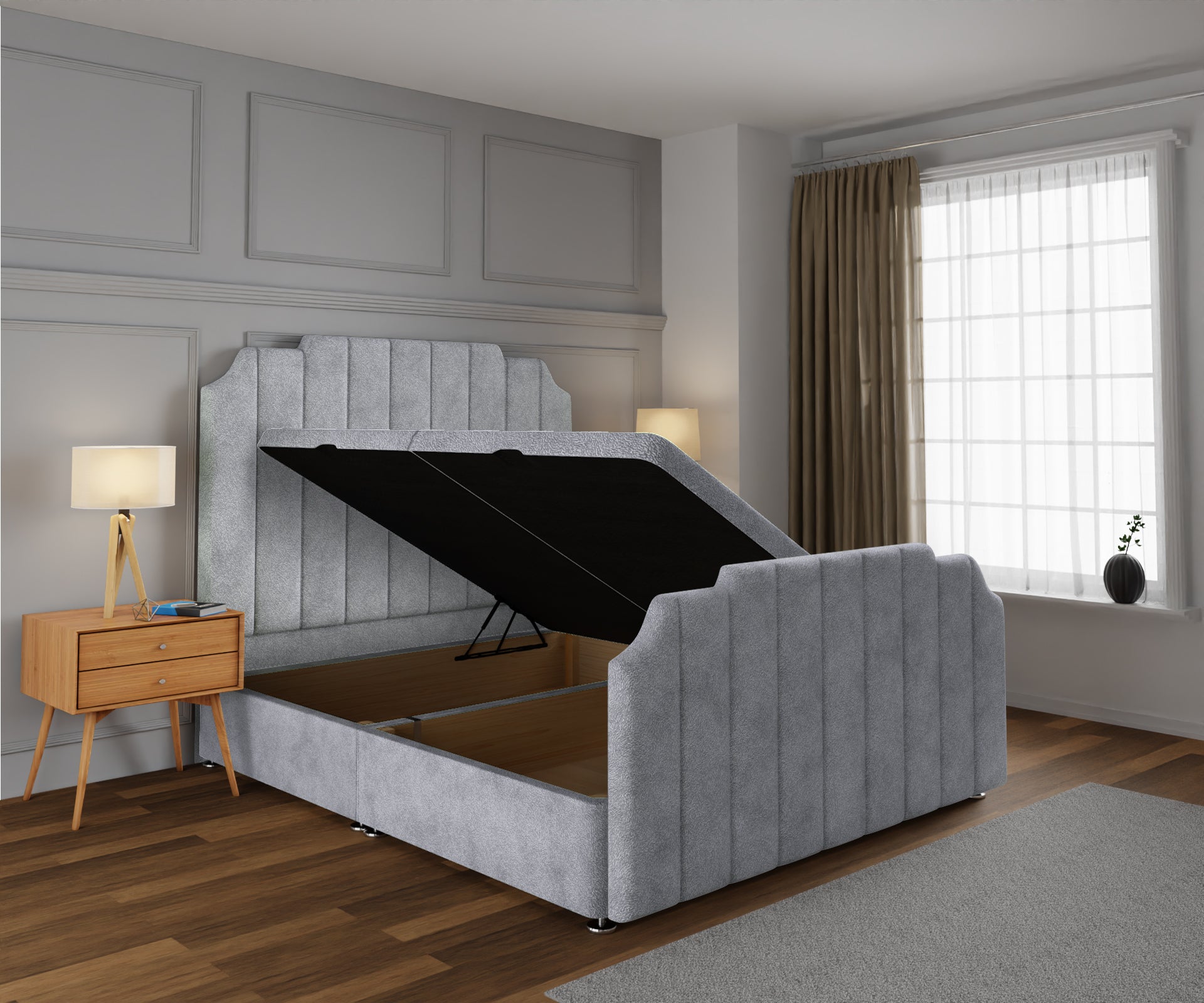 Hampton Ottoman Storage Divan Bed Base And Headboard With Footboard
