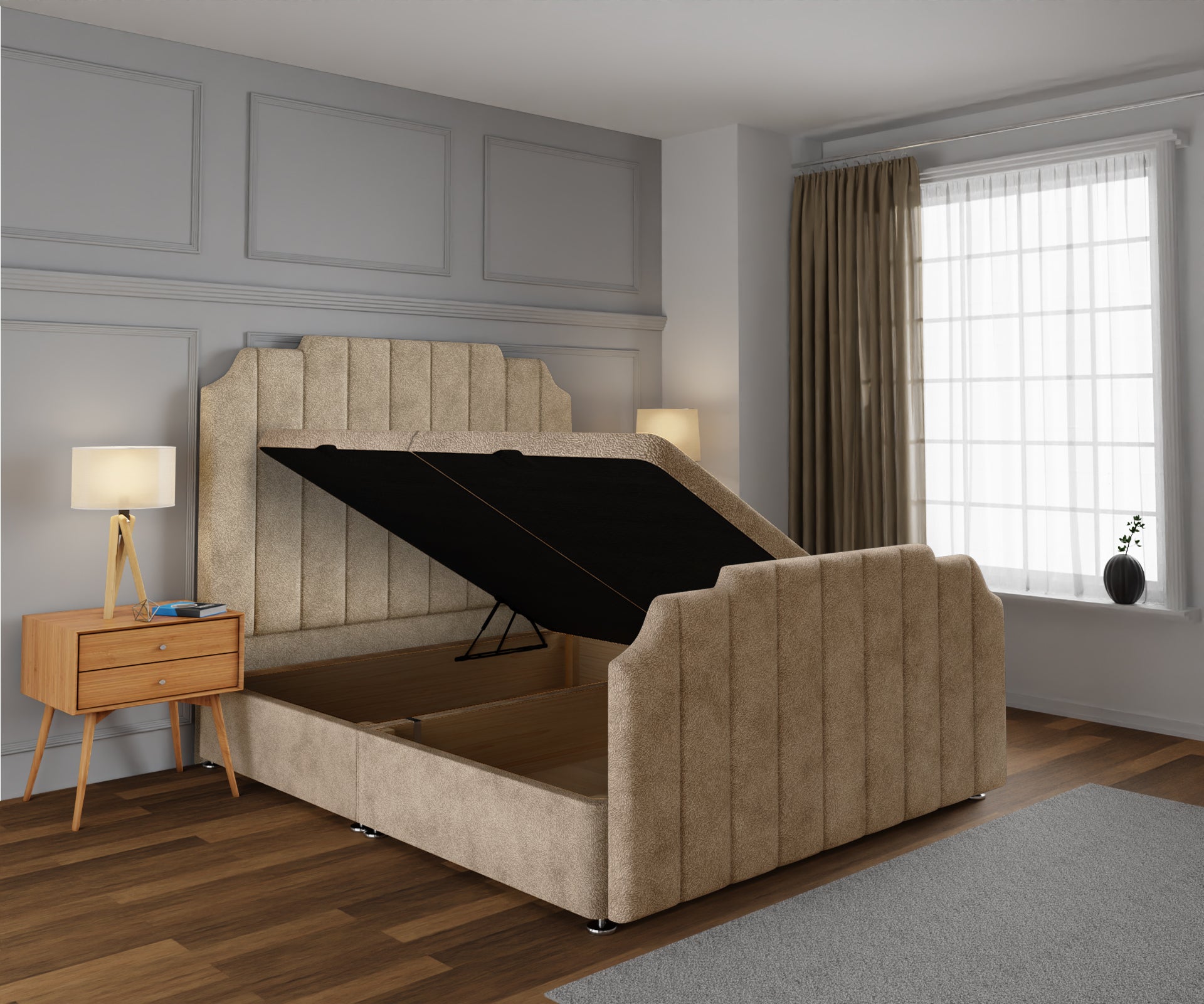 Hampton Ottoman Storage Divan Bed Base And Headboard With Footboard