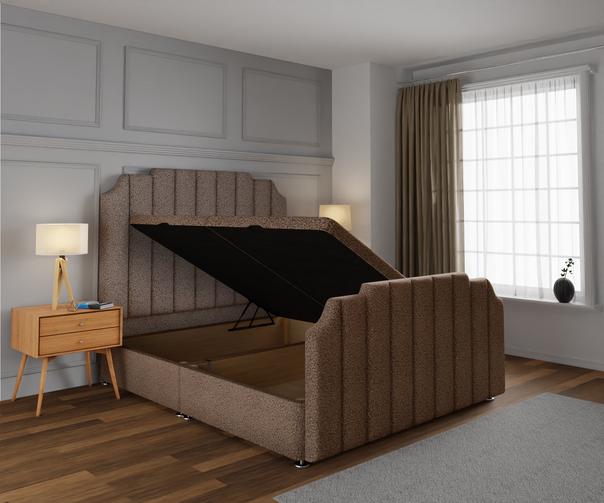 Hampton Ottoman Storage Divan Bed Base And Headboard With Footboard