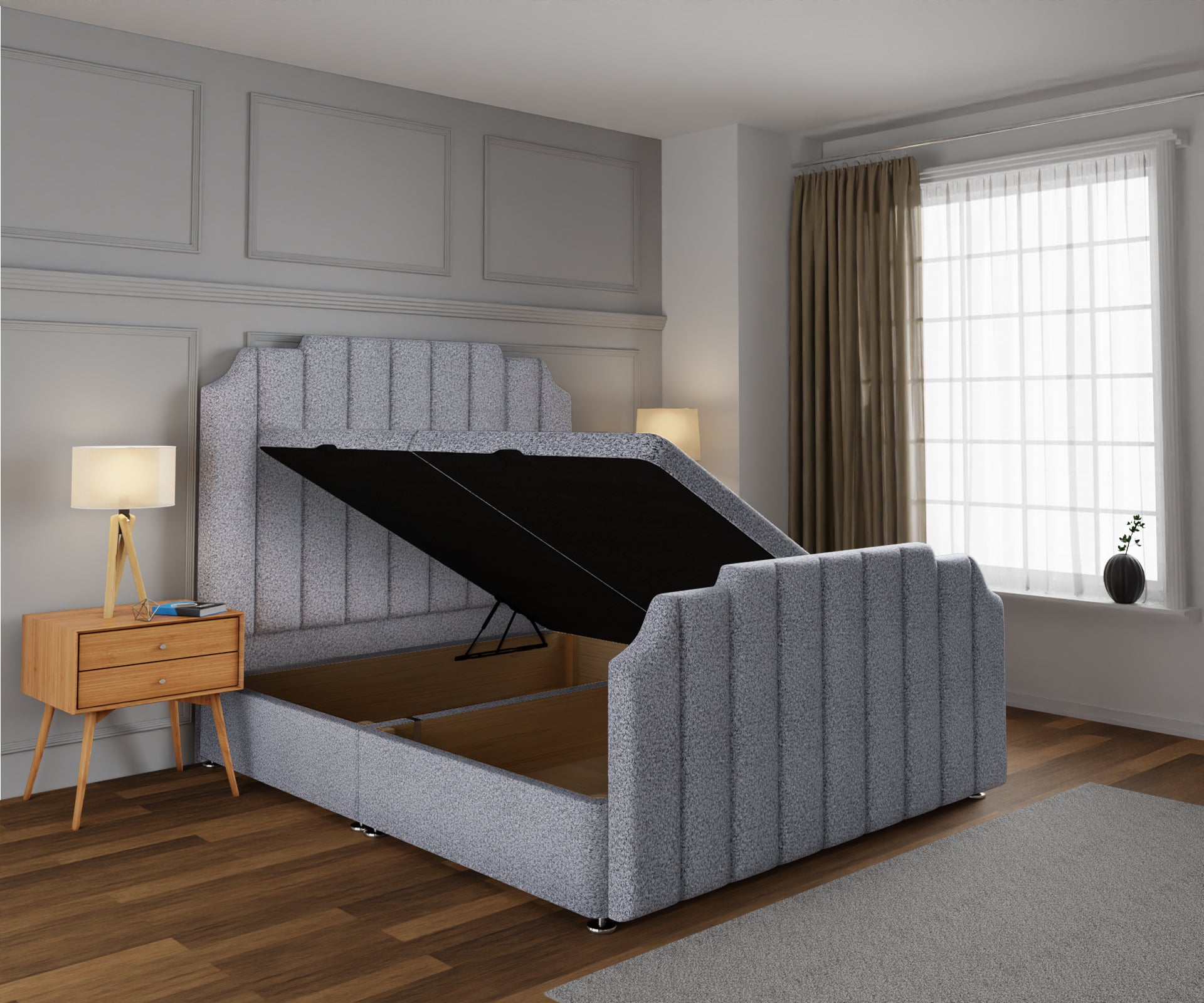 Hampton Ottoman Storage Divan Bed Base And Headboard With Footboard