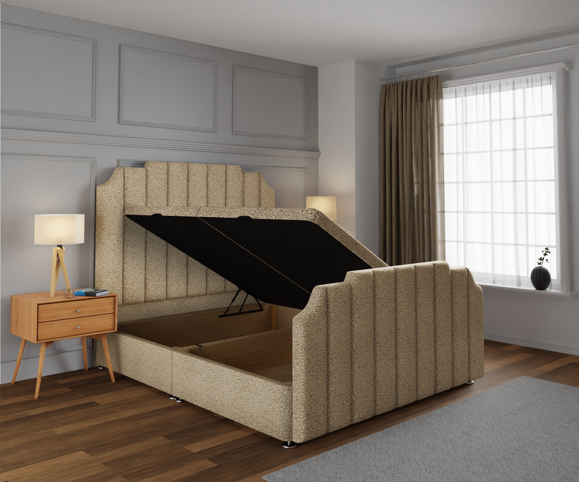 Hampton Ottoman Storage Divan Bed Base And Headboard With Footboard