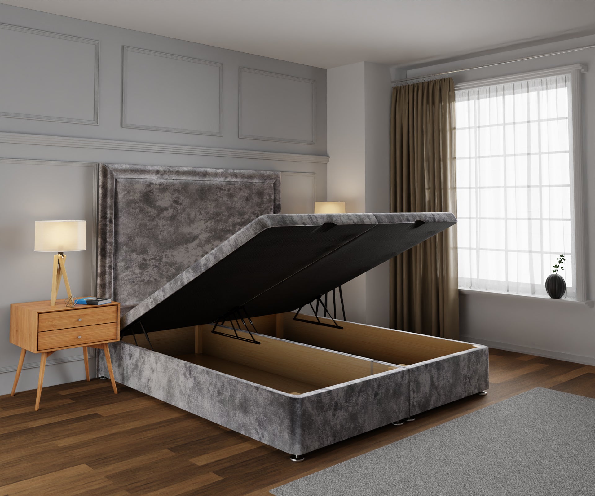 Lia Ottoman Storage Divan Bed Base With Headboard