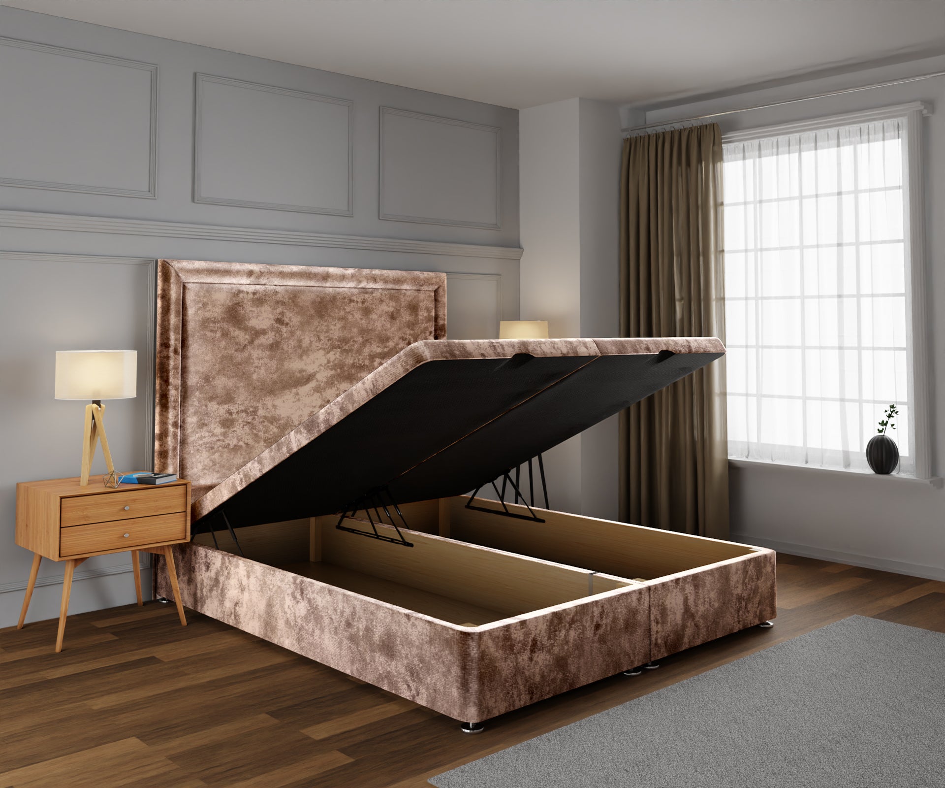 Lia Ottoman Storage Divan Bed Base With Headboard