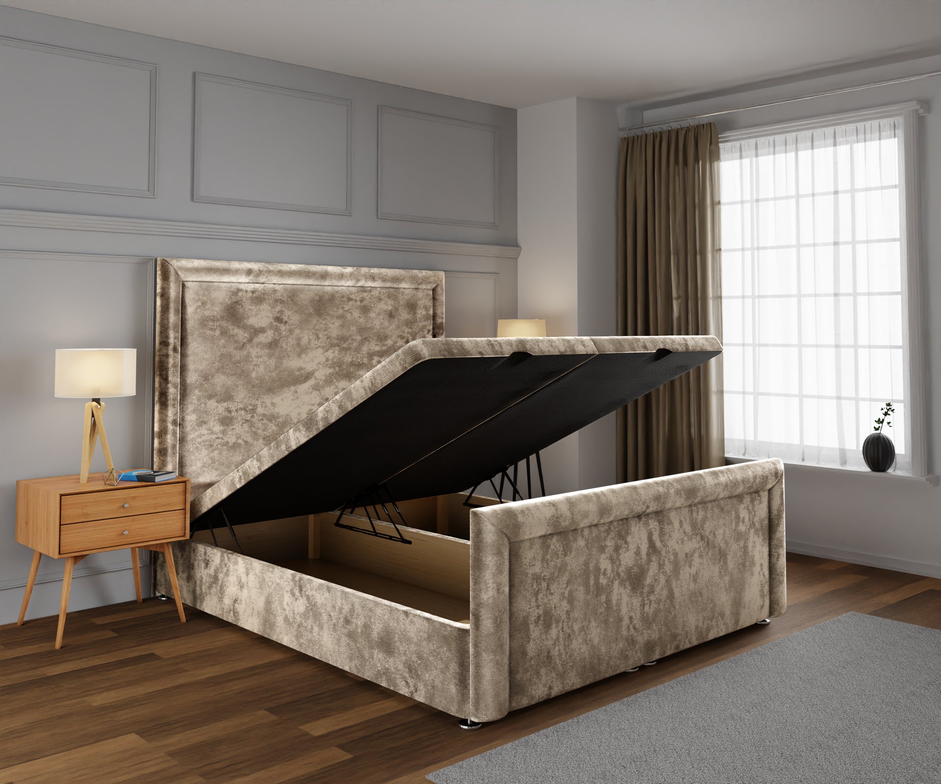 Lia Ottoman Storage Divan Bed Base And Headboard With Footboard