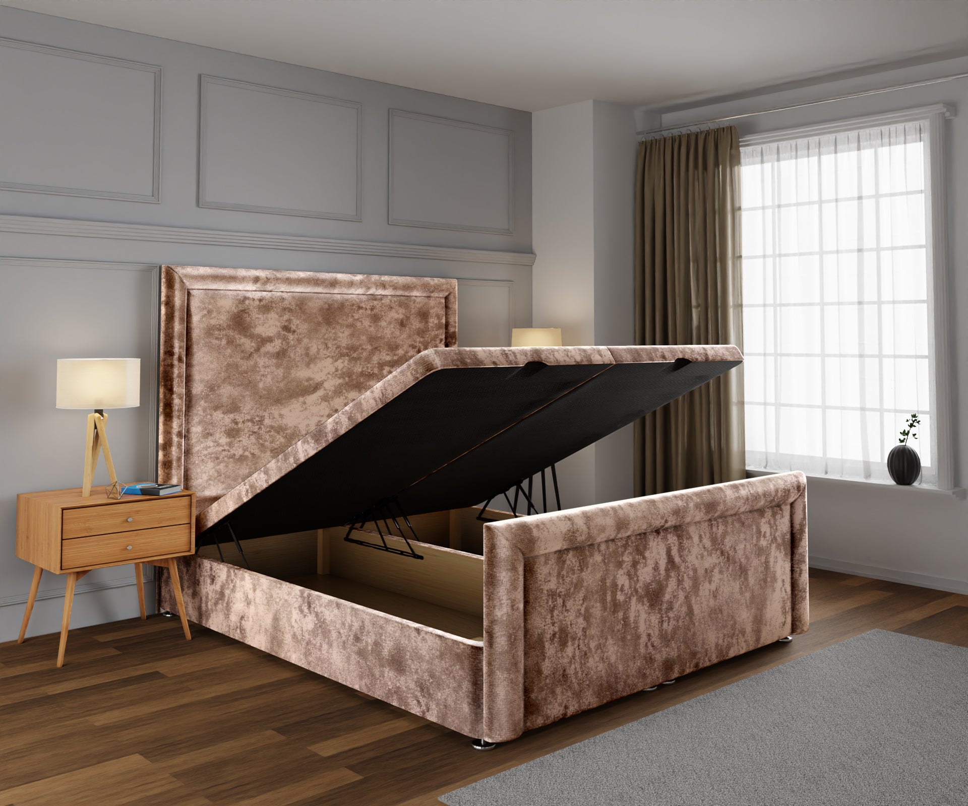 Lia Ottoman Storage Divan Bed Base And Headboard With Footboard