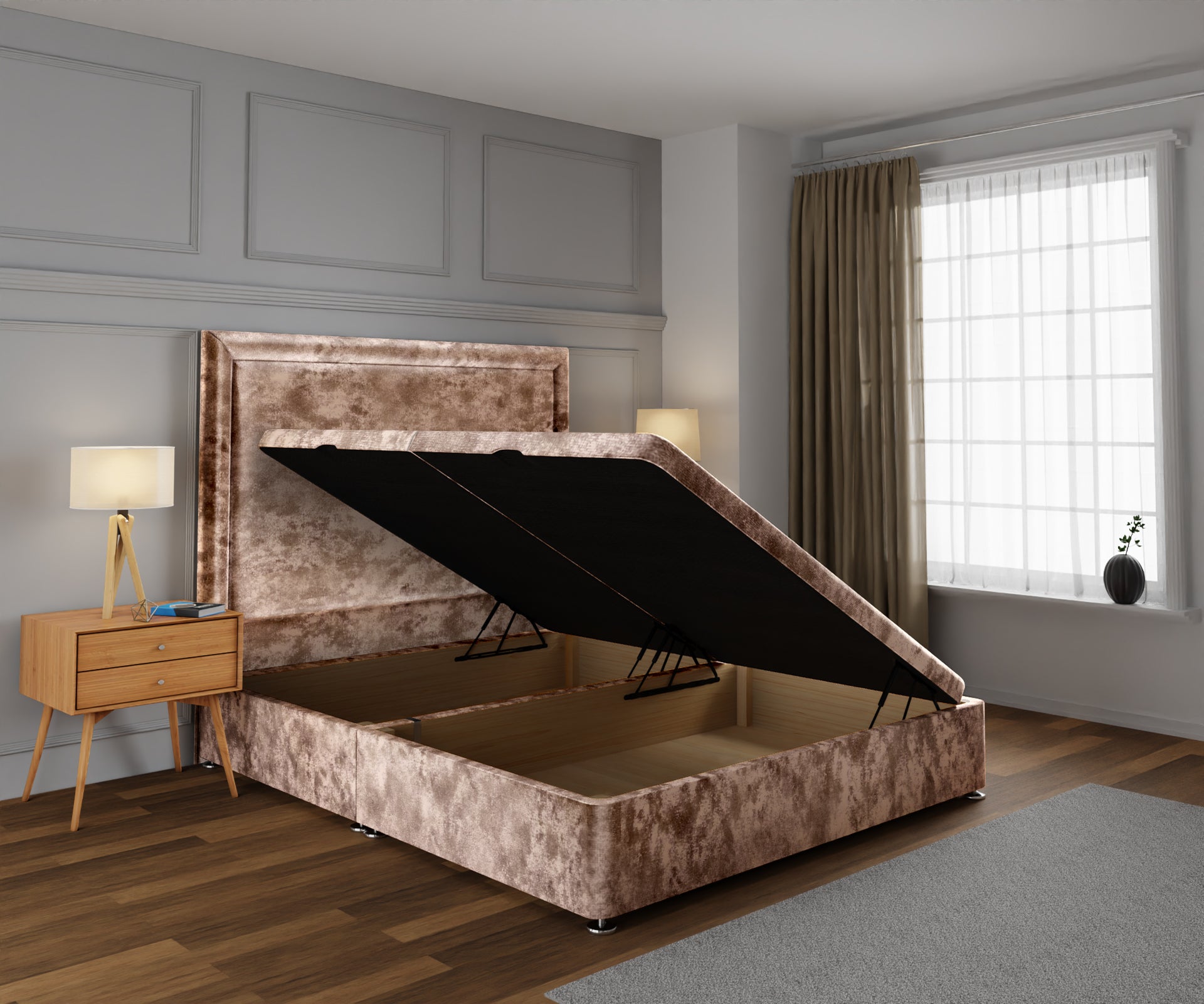 Lia Ottoman Storage Divan Bed Base With Headboard