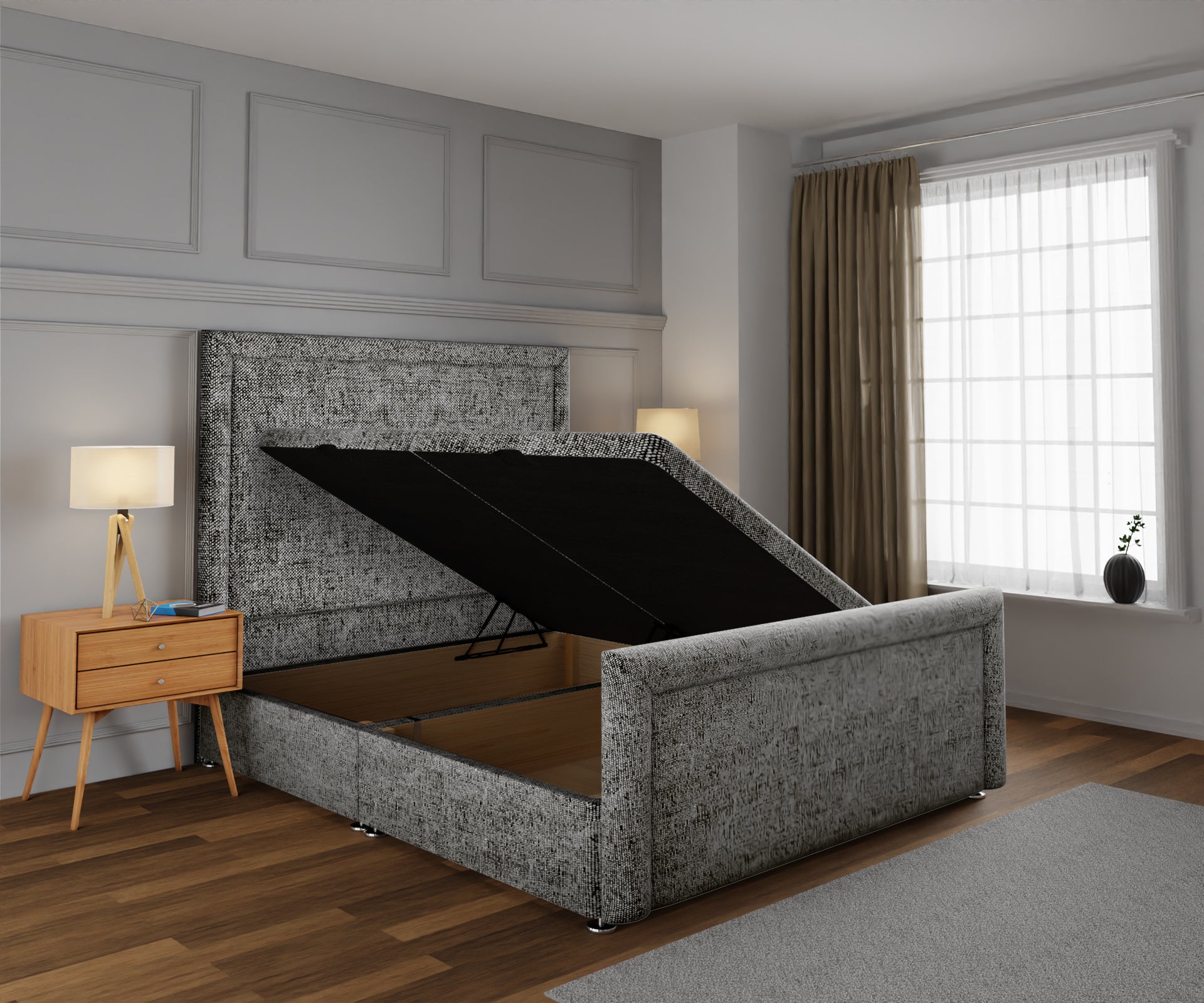 Lia Ottoman Storage Divan Bed Base And Headboard With Footboard