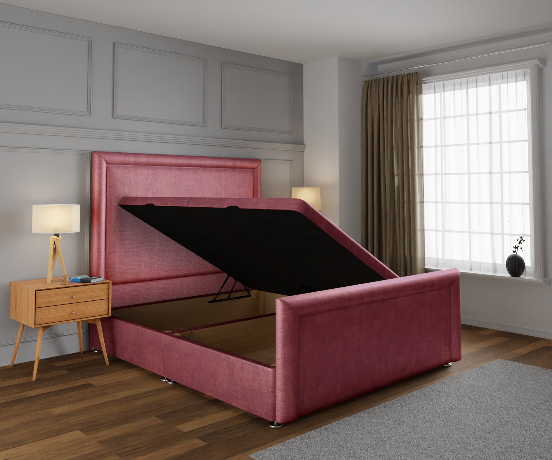 Lia Ottoman Storage Divan Bed Base And Headboard With Footboard