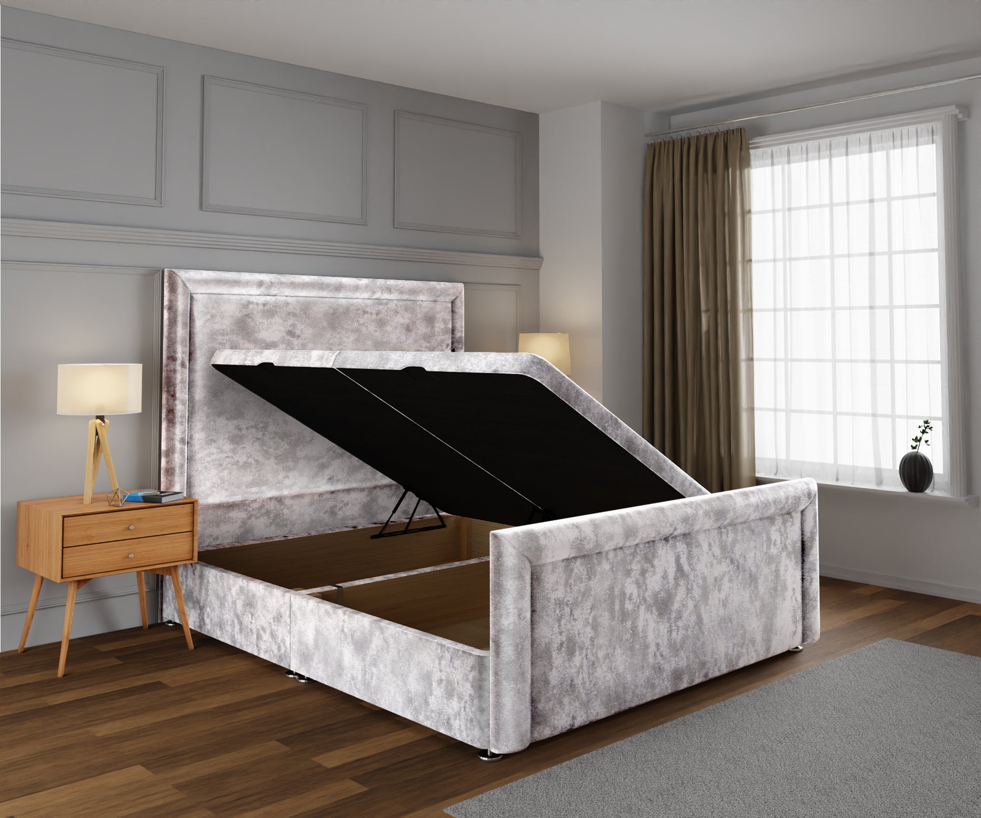 Lia Ottoman Storage Divan Bed Base And Headboard With Footboard