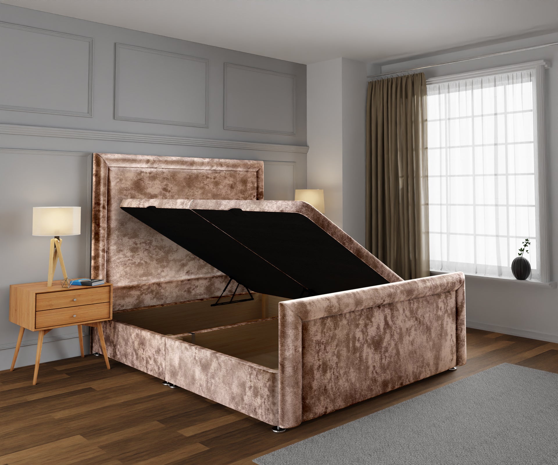 Lia Ottoman Storage Divan Bed Base And Headboard With Footboard