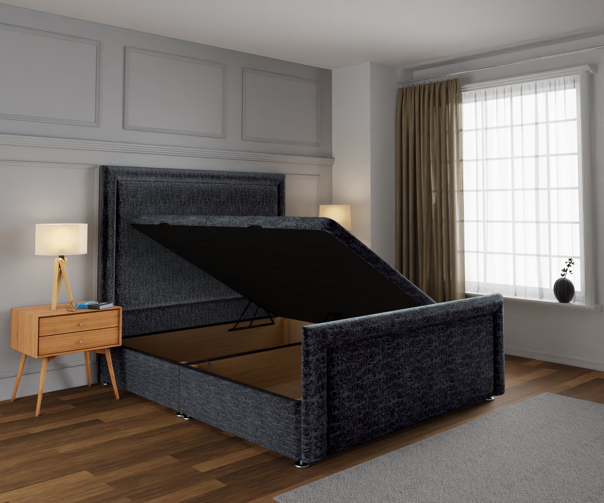 Lia Ottoman Storage Divan Bed Base And Headboard With Footboard