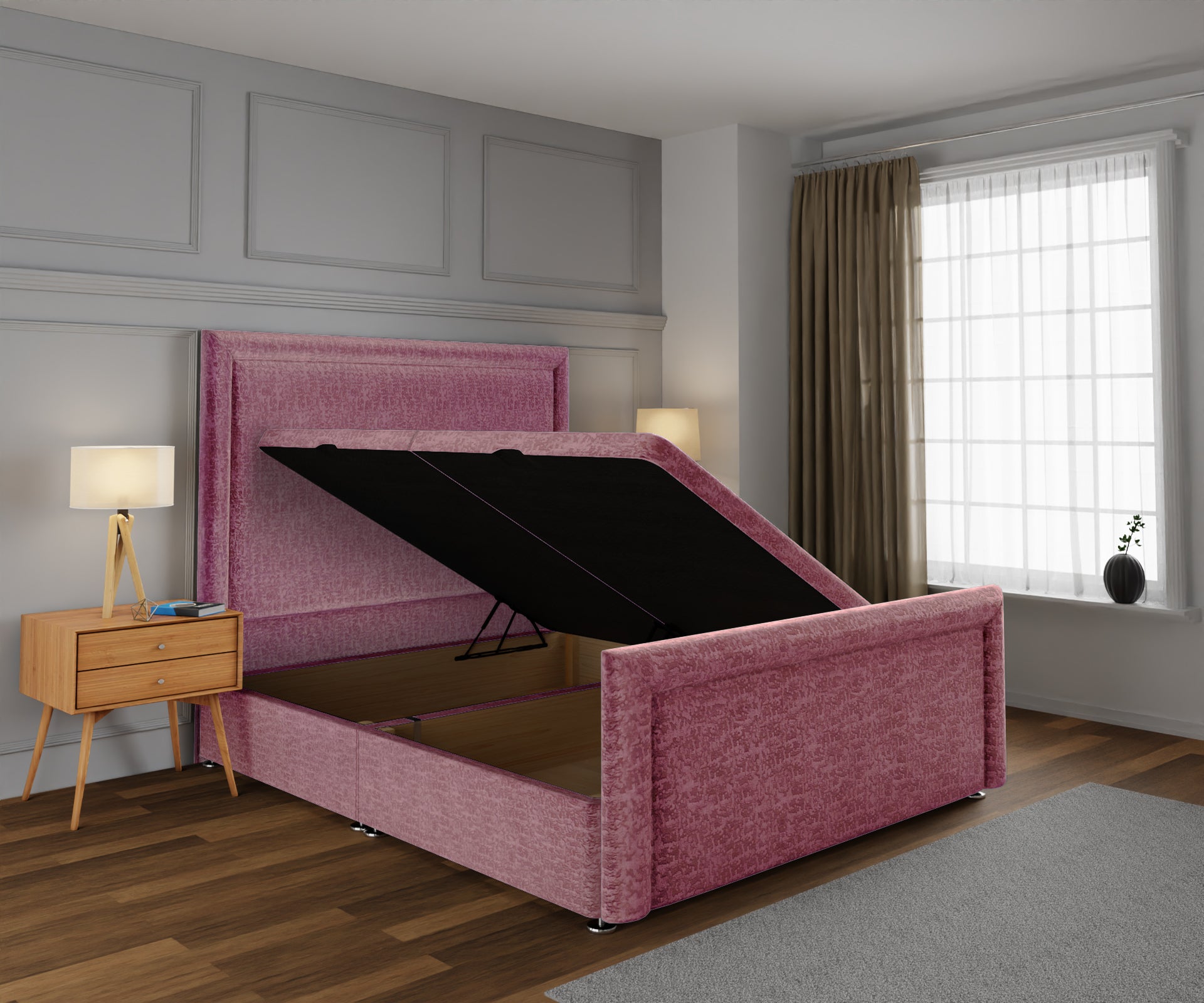 Lia Ottoman Storage Divan Bed Base And Headboard With Footboard