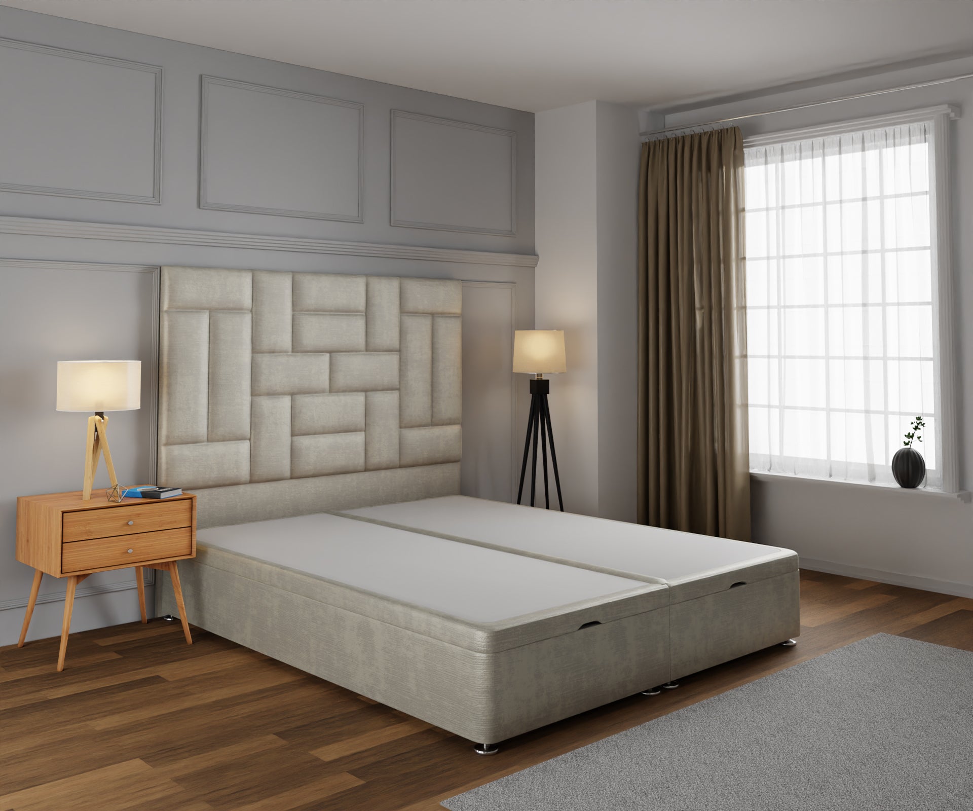 Majestic Multi Panel Ottoman Storage Divan Bed Base With Headboard