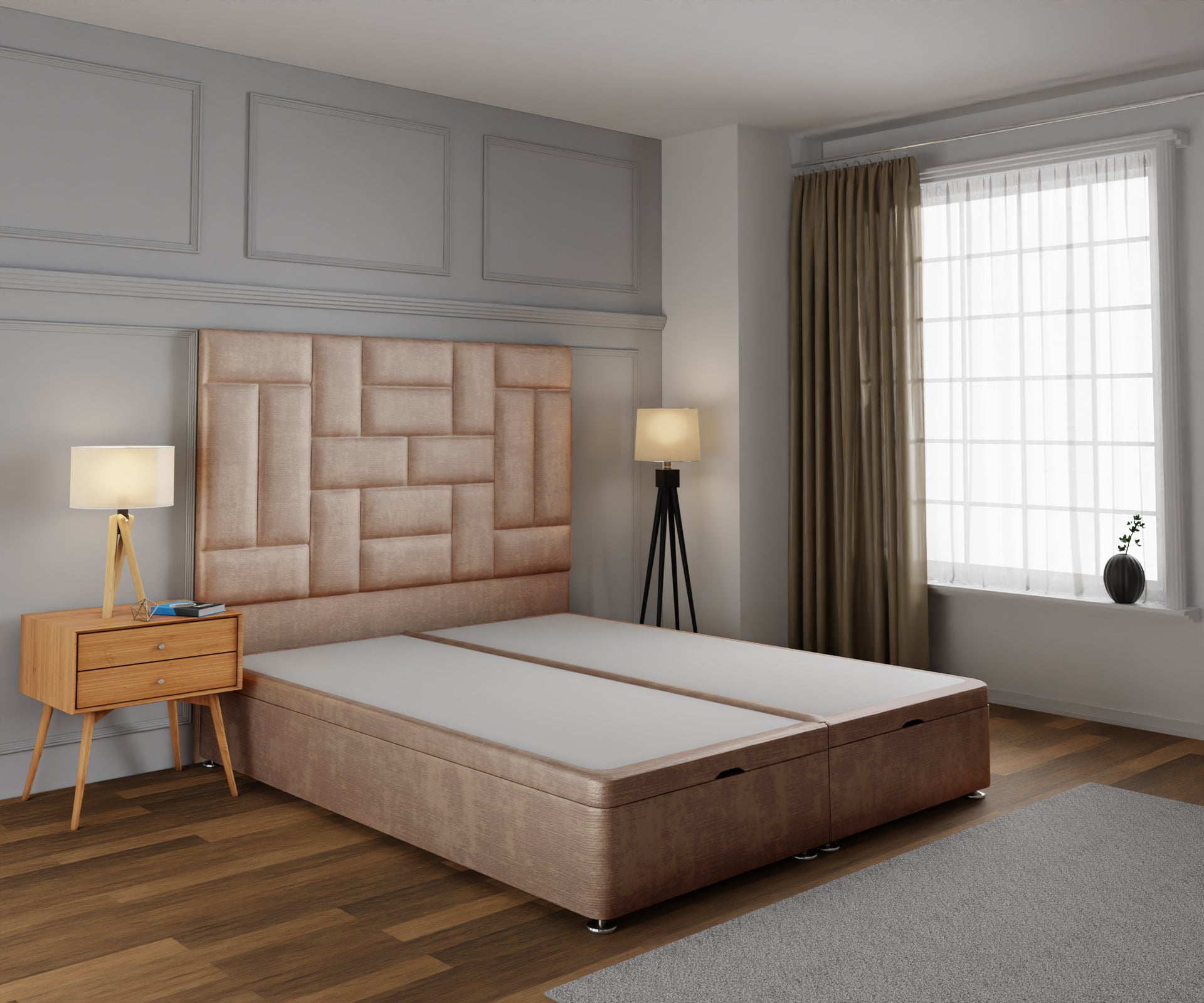 Majestic Multi Panel Ottoman Storage Divan Bed Base With Headboard