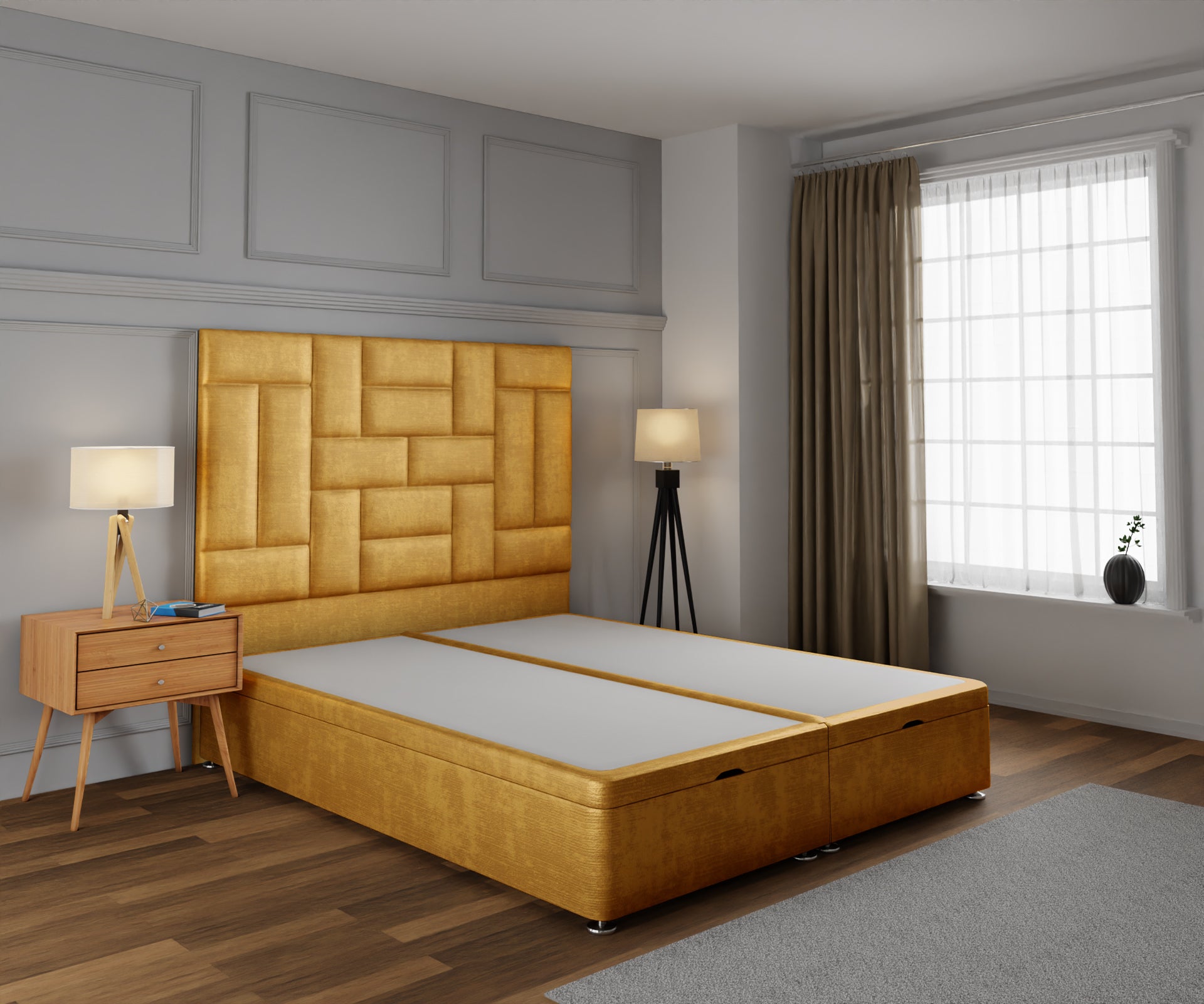 Majestic Multi Panel Ottoman Storage Divan Bed Base With Headboard