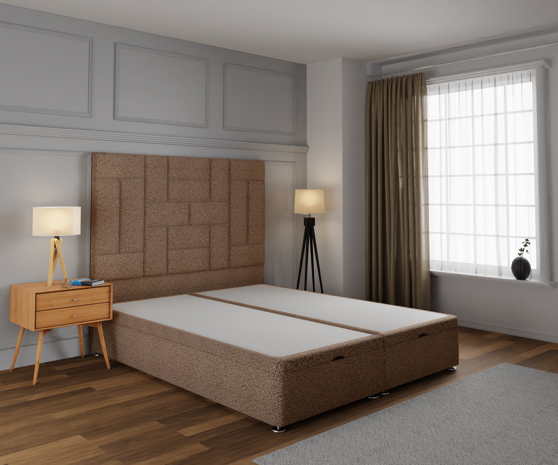 Majestic Multi Panel Ottoman Storage Divan Bed Base With Headboard