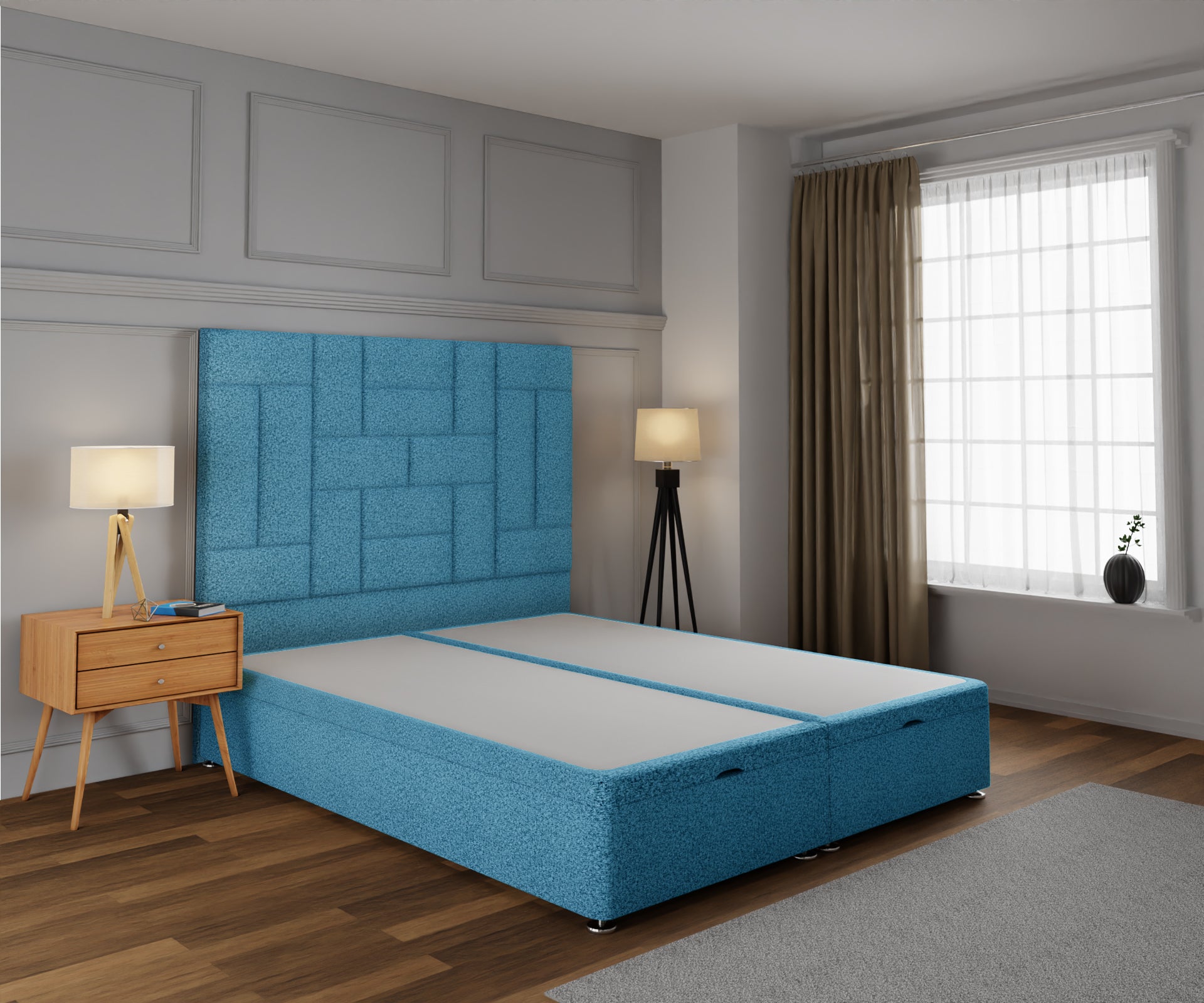 Majestic Multi Panel Ottoman Storage Divan Bed Base With Headboard