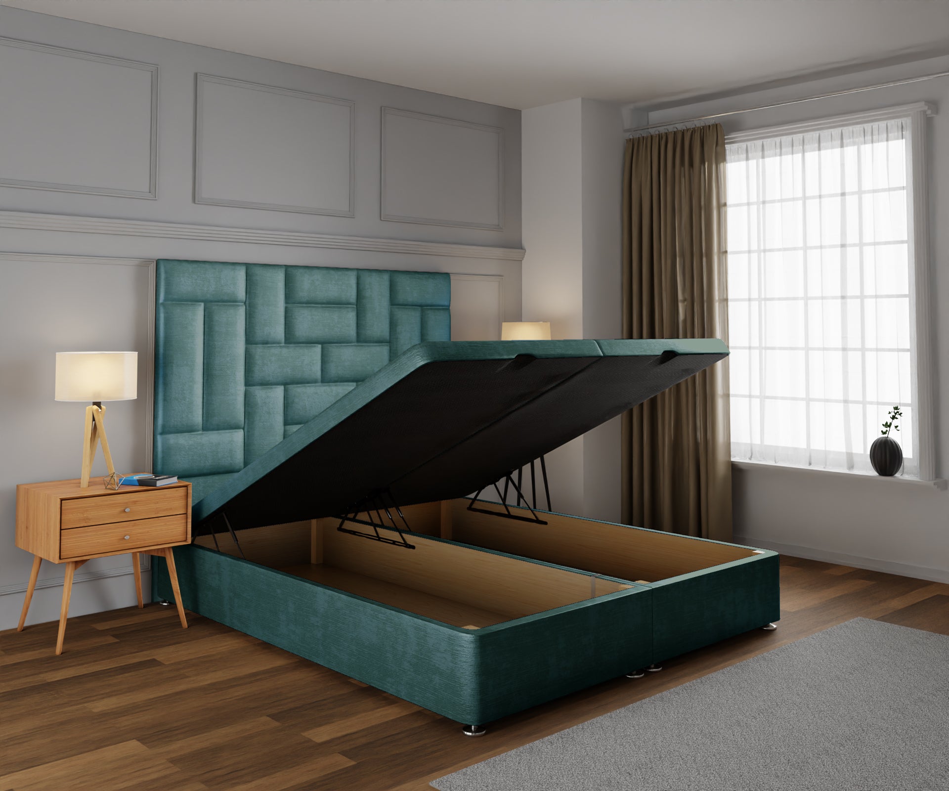 Majestic Multi Panel Ottoman Storage Divan Bed Base With Headboard