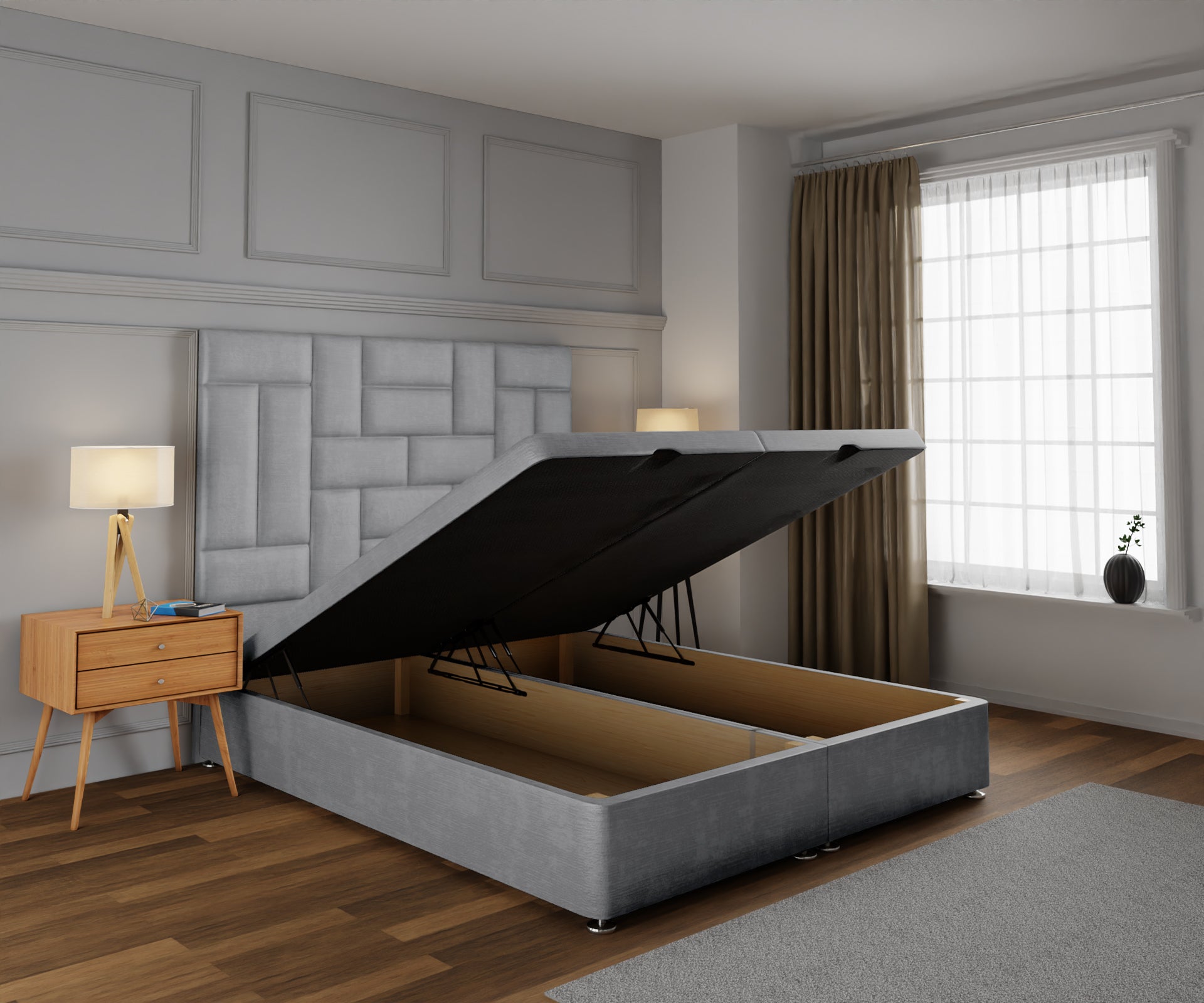 Majestic Multi Panel Ottoman Storage Divan Bed Base With Headboard