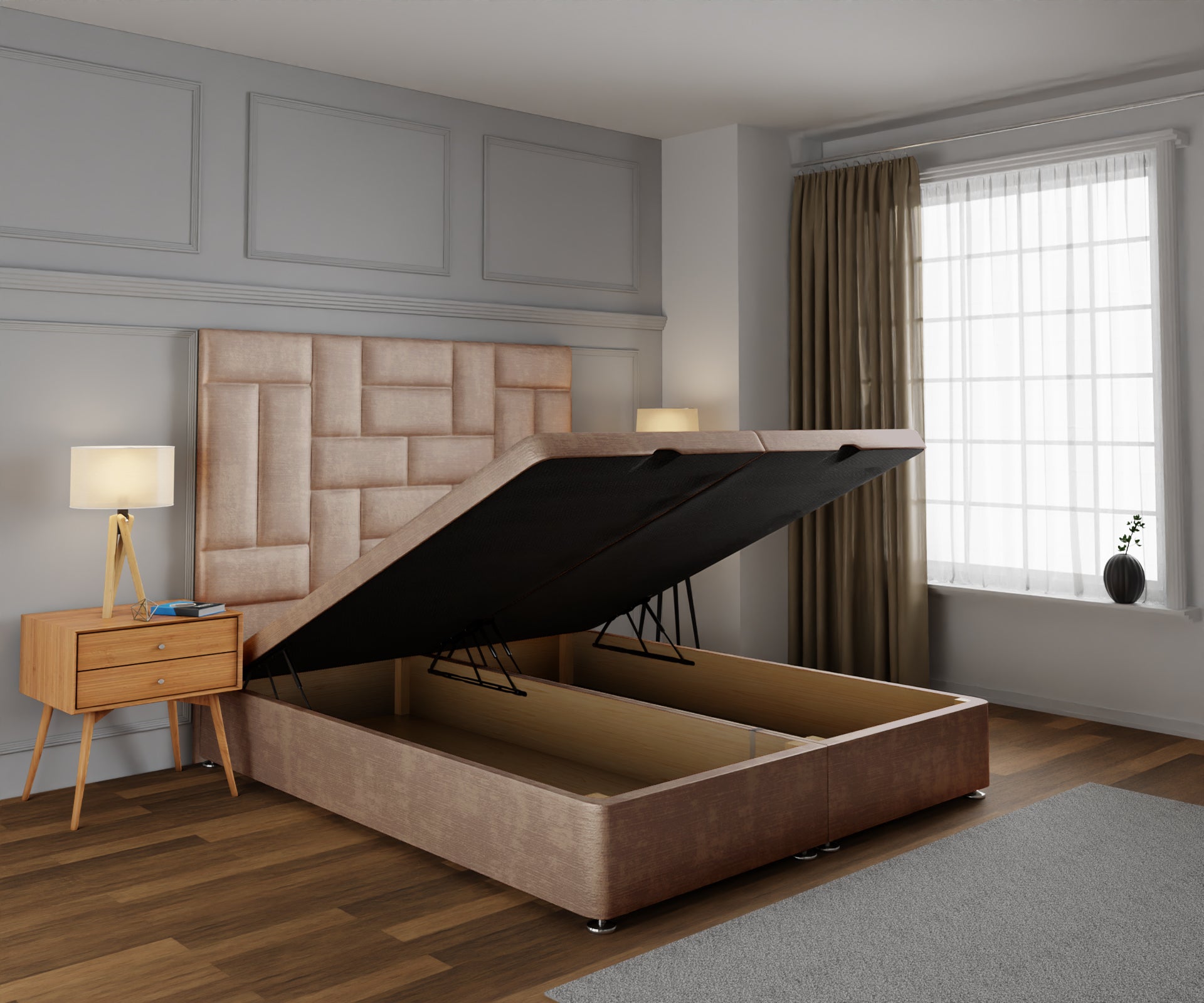 Majestic Multi Panel Ottoman Storage Divan Bed Base With Headboard