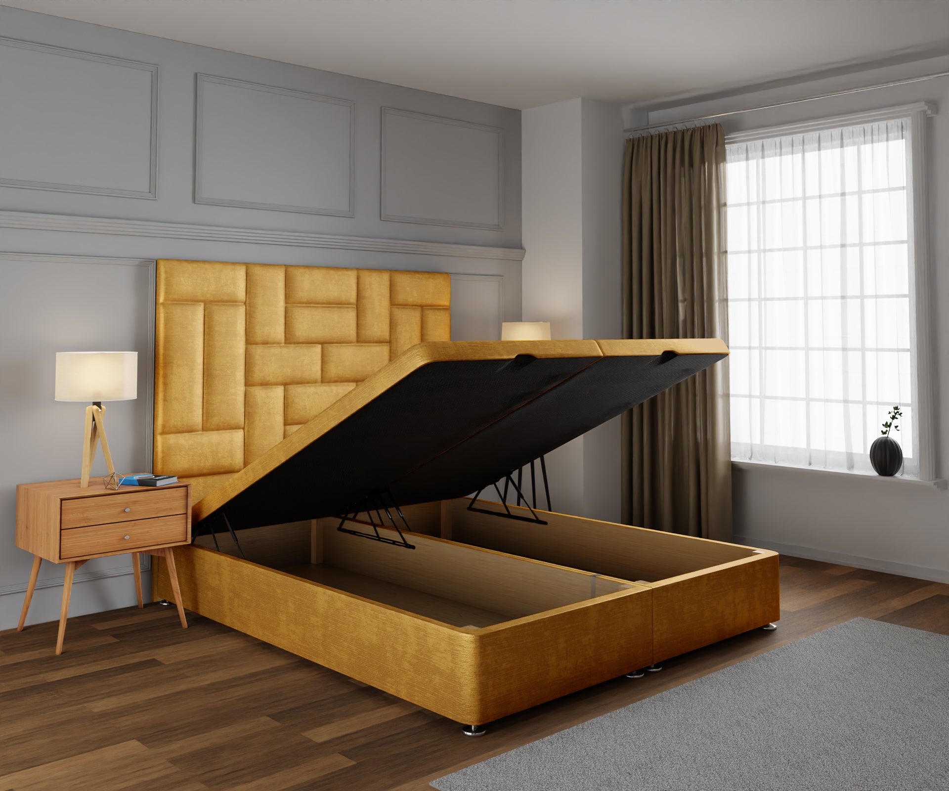 Majestic Multi Panel Ottoman Storage Divan Bed Base With Headboard