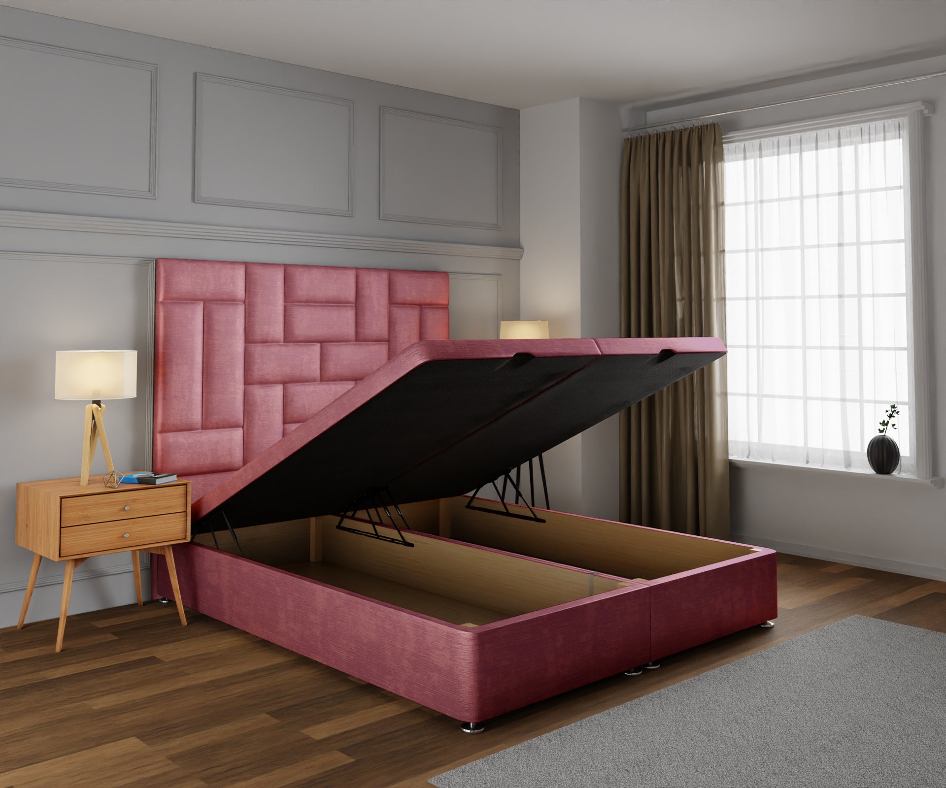 Majestic Multi Panel Ottoman Storage Divan Bed Base With Headboard