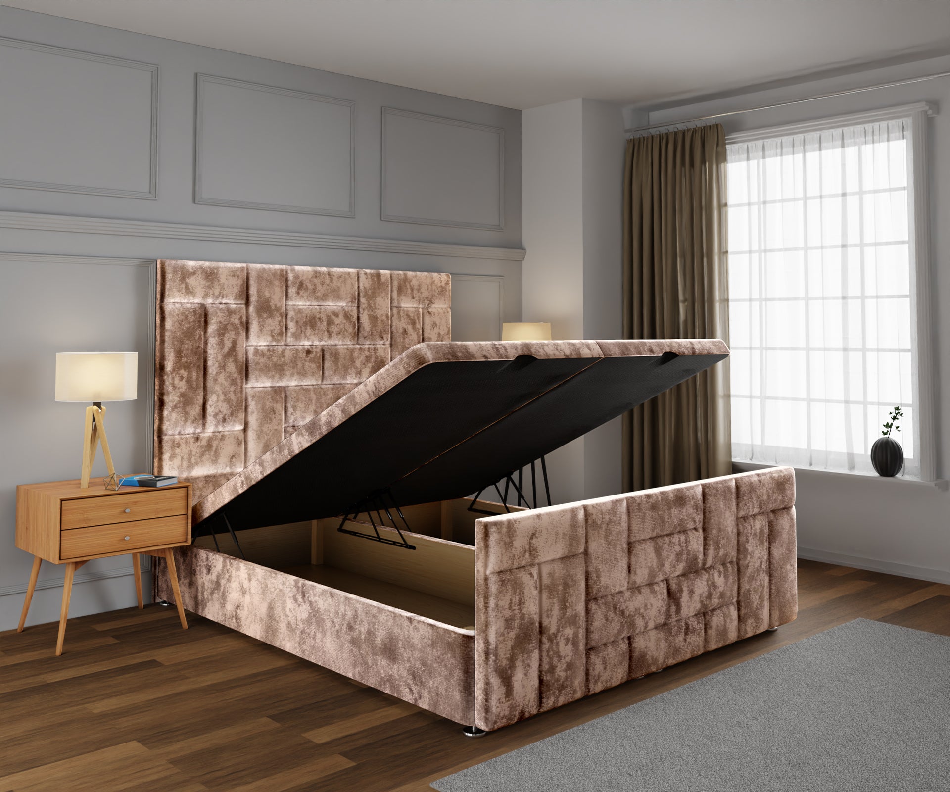 Majestic Multi Panel Ottoman Storage Divan Bed Base And Headboard With Footboard