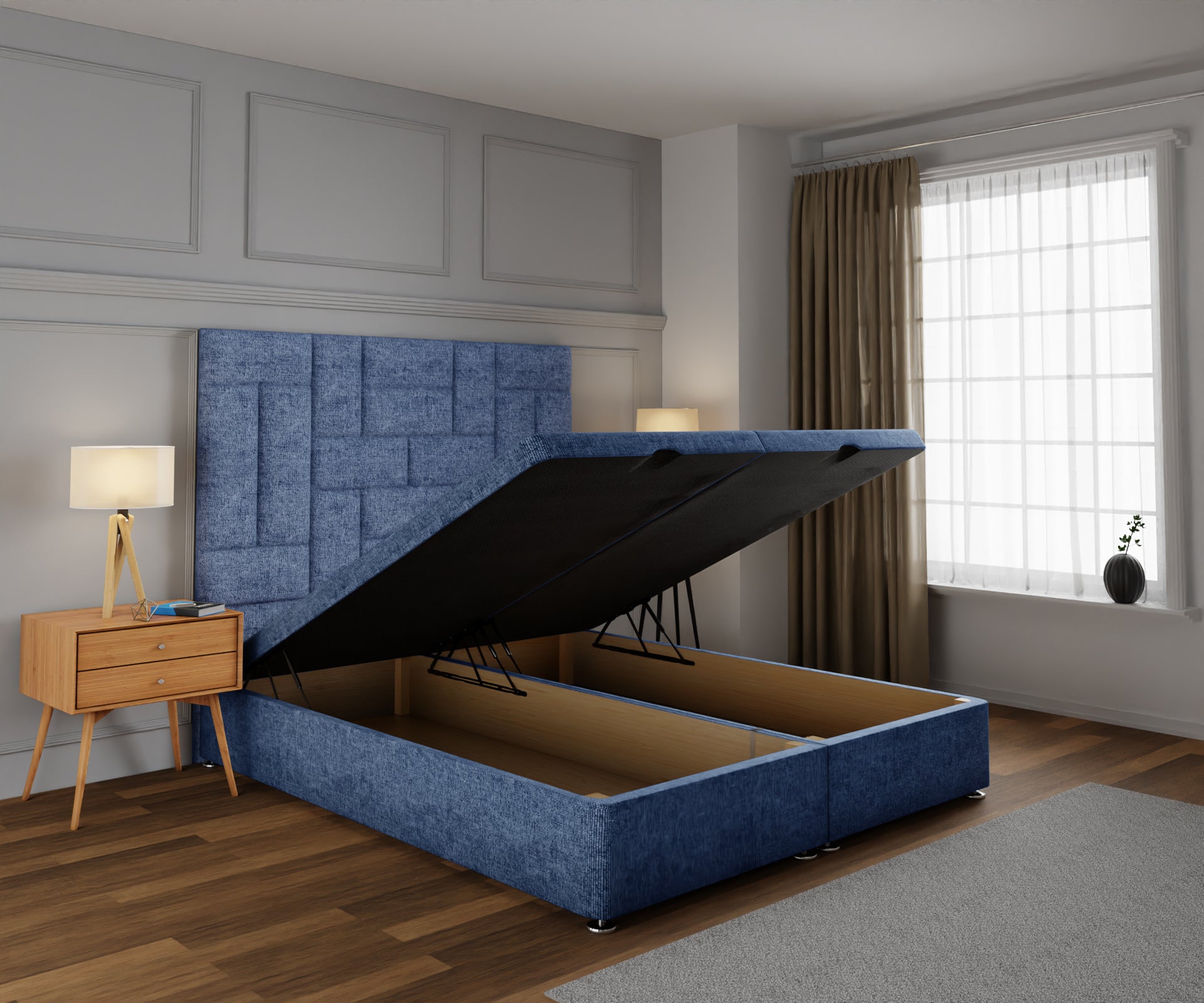 Majestic Multi Panel Ottoman Storage Divan Bed Base With Headboard