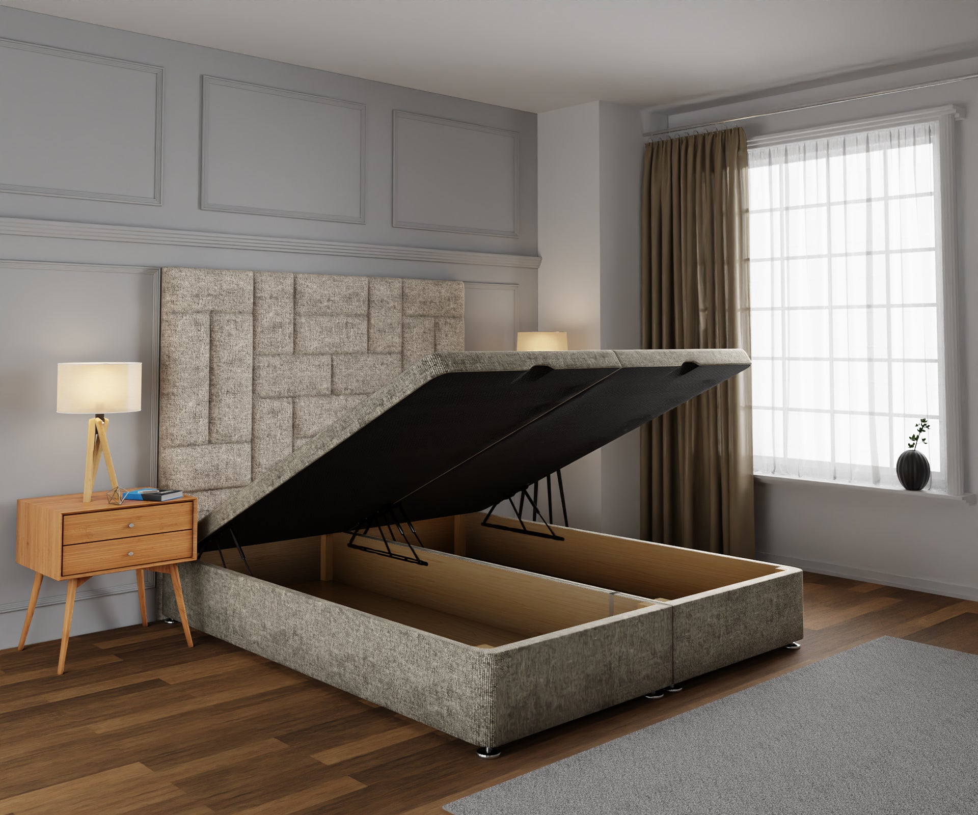 Majestic Multi Panel Ottoman Storage Divan Bed Base With Headboard