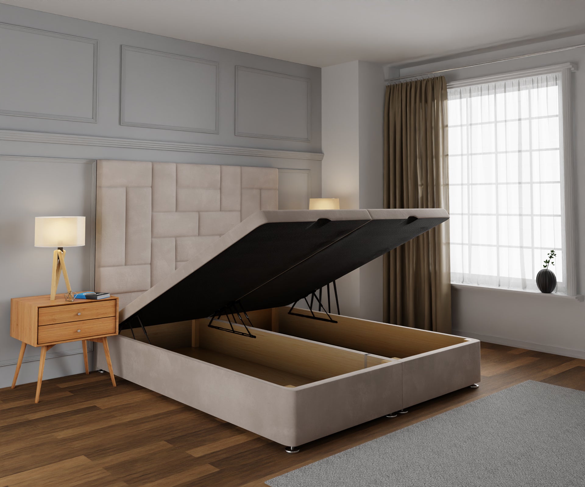 Majestic Multi Panel Ottoman Storage Divan Bed Base With Headboard