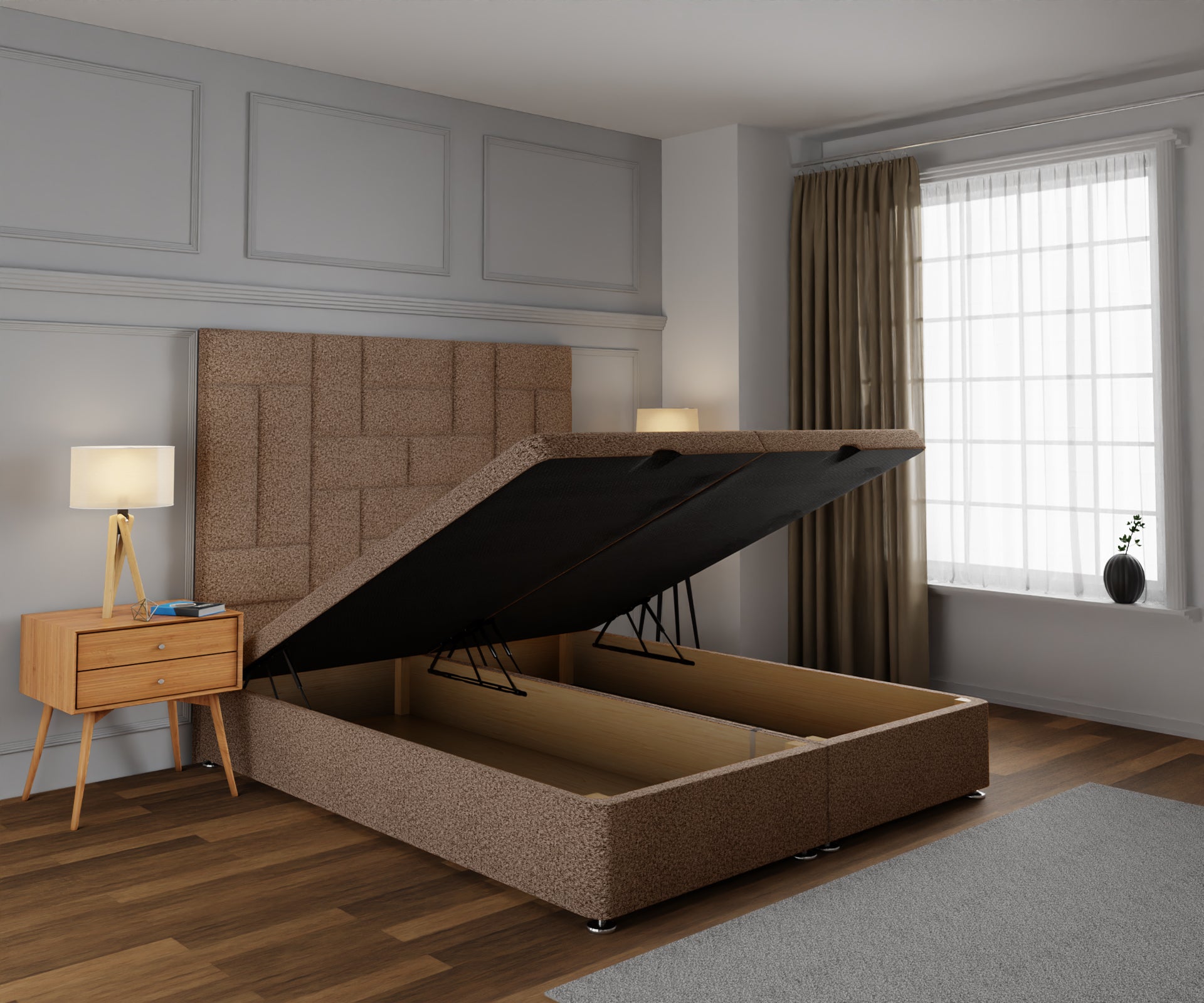 Majestic Multi Panel Ottoman Storage Divan Bed Base With Headboard