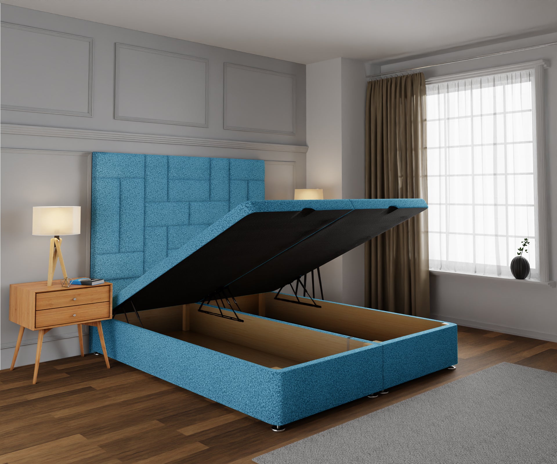 Majestic Multi Panel Ottoman Storage Divan Bed Base With Headboard