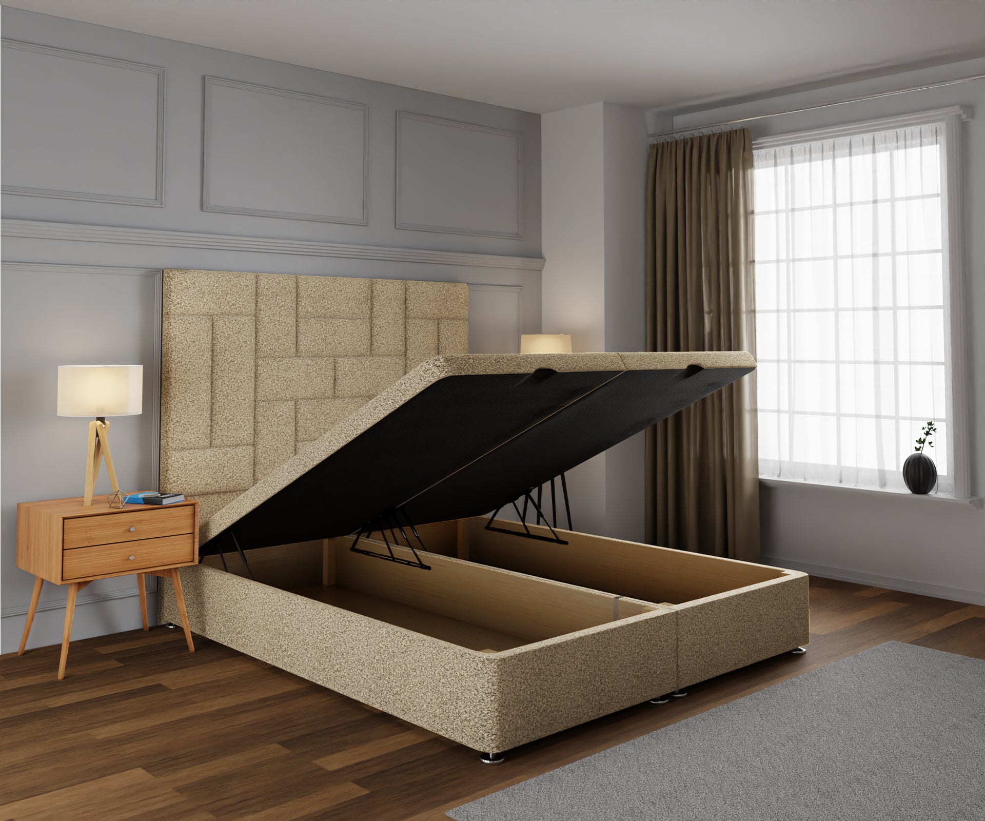 Majestic Multi Panel Ottoman Storage Divan Bed Base With Headboard